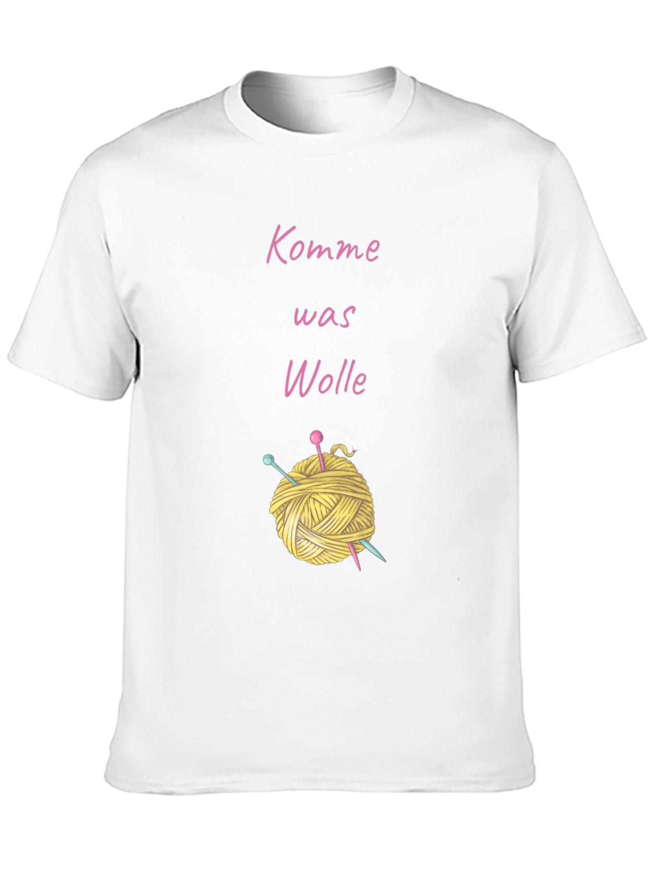 Black Knitting Lover's T-Shirt - "Komme Was Wolle" Yarn Design view 10