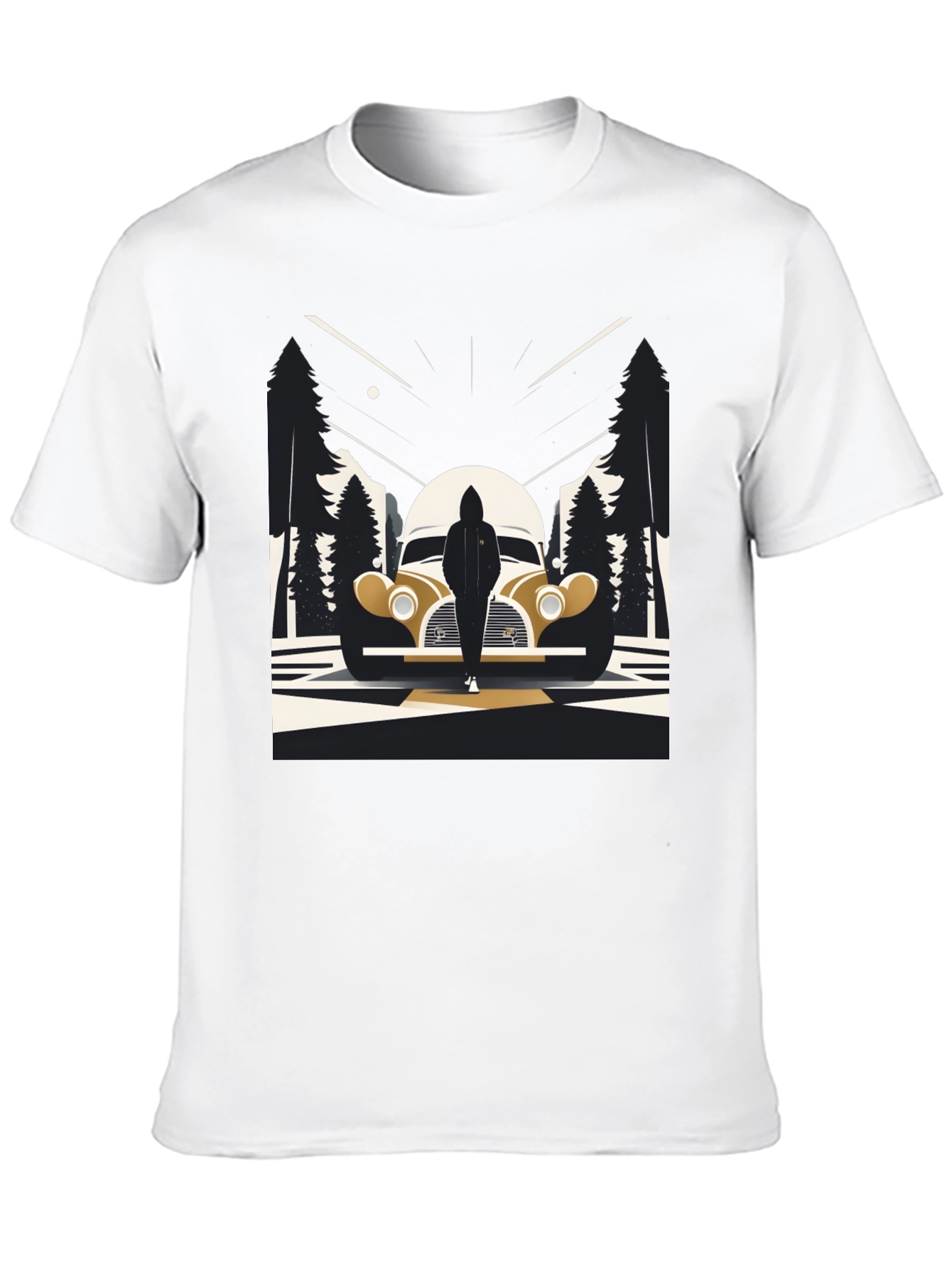 Black Retro Car & Silhouette Graphic Tee - Classic Style view 10
