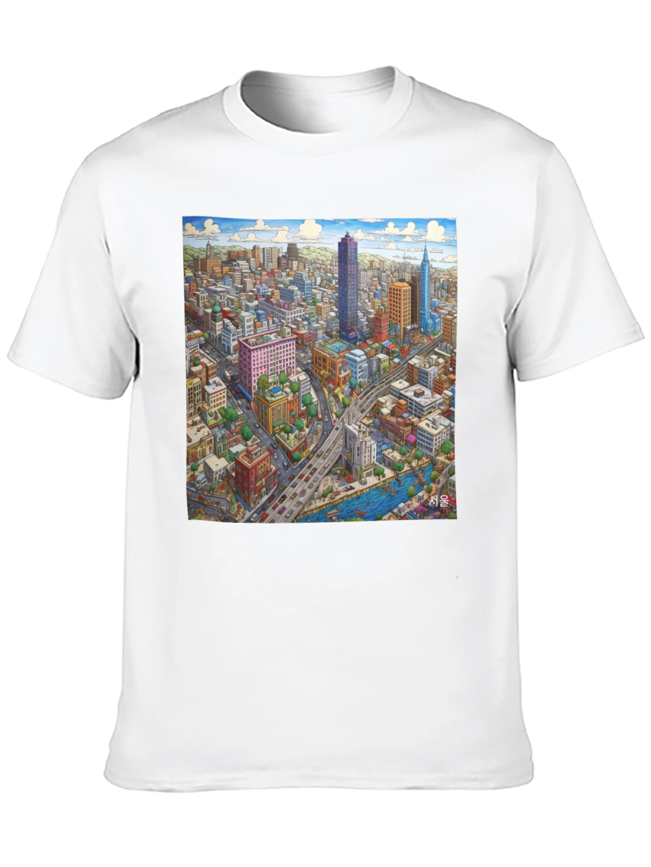Black Seoul Cityscape Graphic Tee - Unique Design view 10