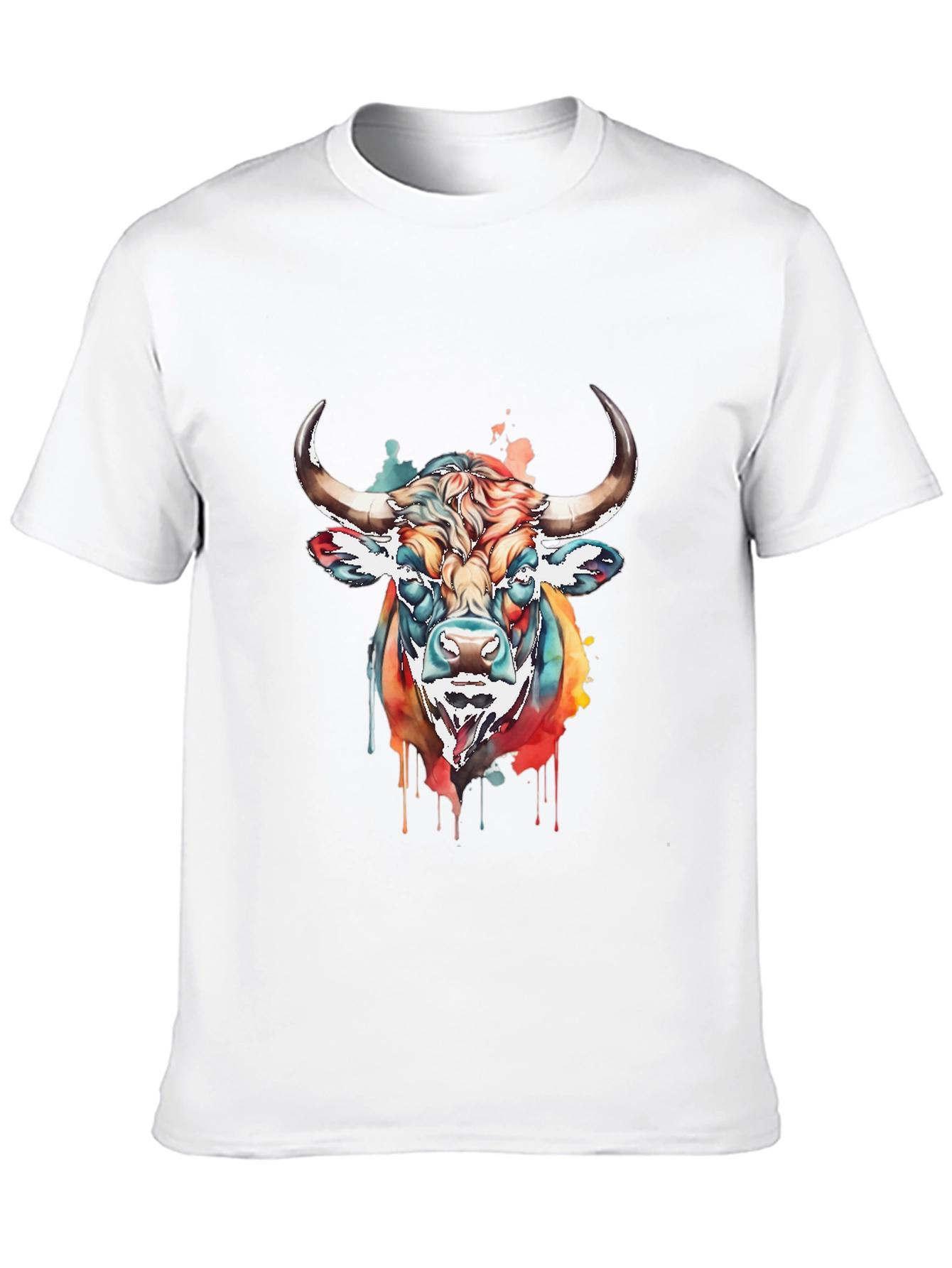 Black Colorful Bull Graphic Tee - Men's Black T-Shirt view 10
