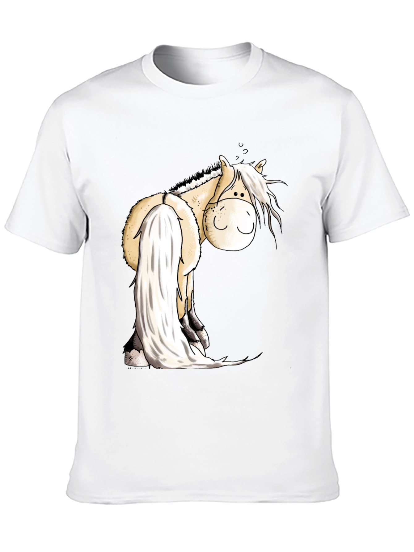 Black Cartoon Horse Graphic Tee - Soft Black Cotton Blend view 10