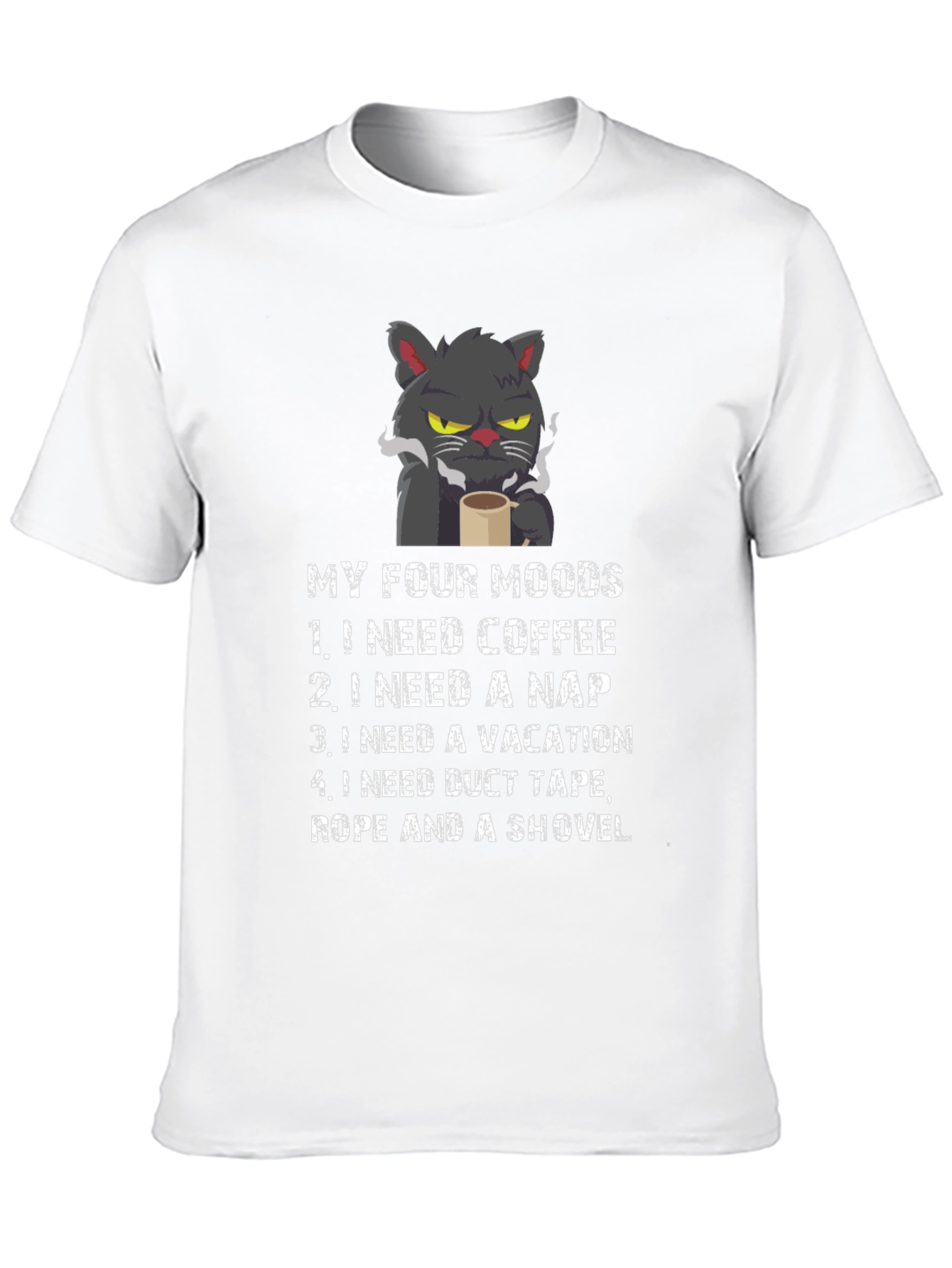 Black My Four Moods T-Shirt - Cat Coffee Nap Vacation view 10