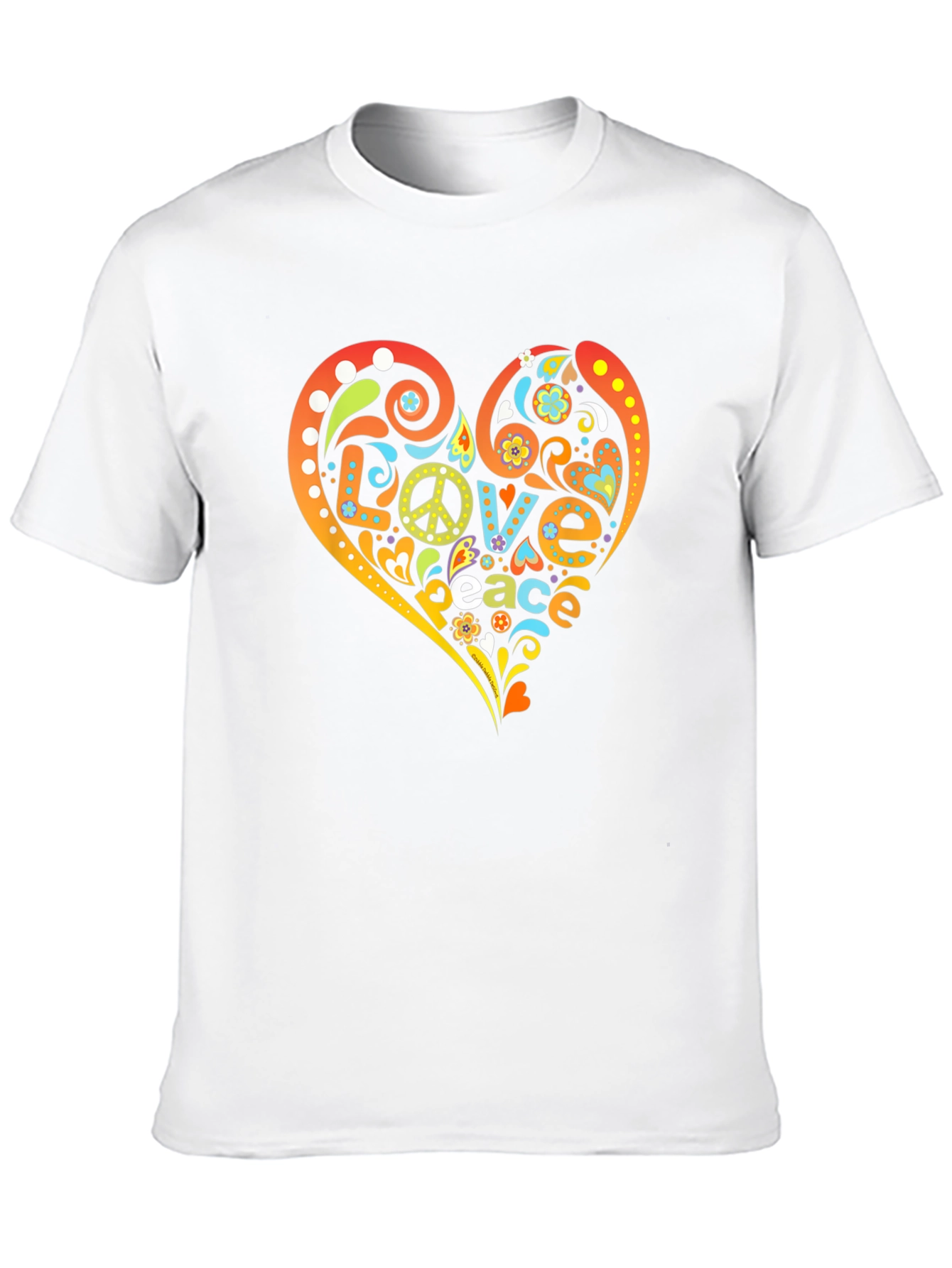 Black Peace & Love Heart Graphic T-Shirt - Retro Hippie Style view 10