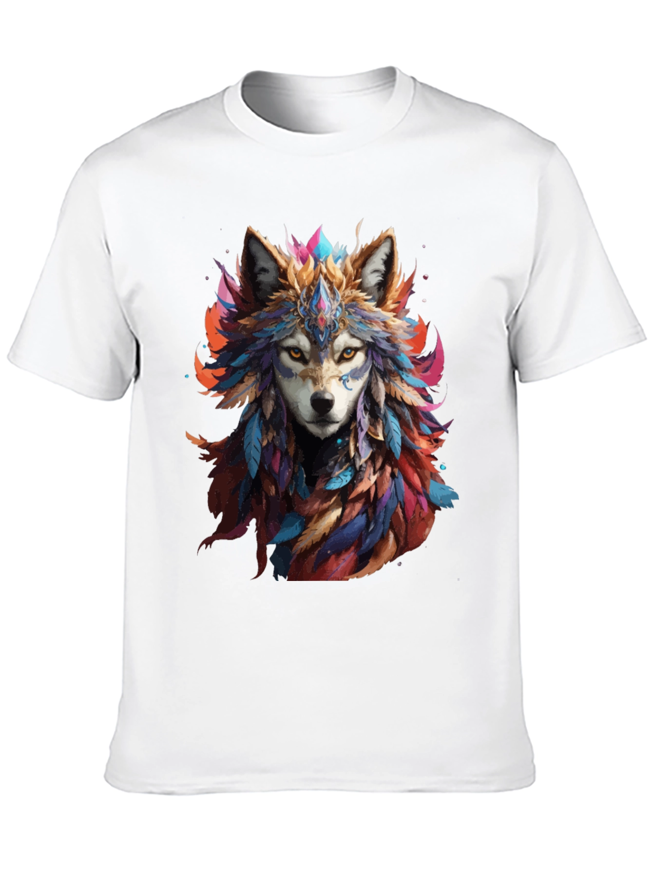 Black Wolf Feather Headdress Graphic Black T-Shirt view 10