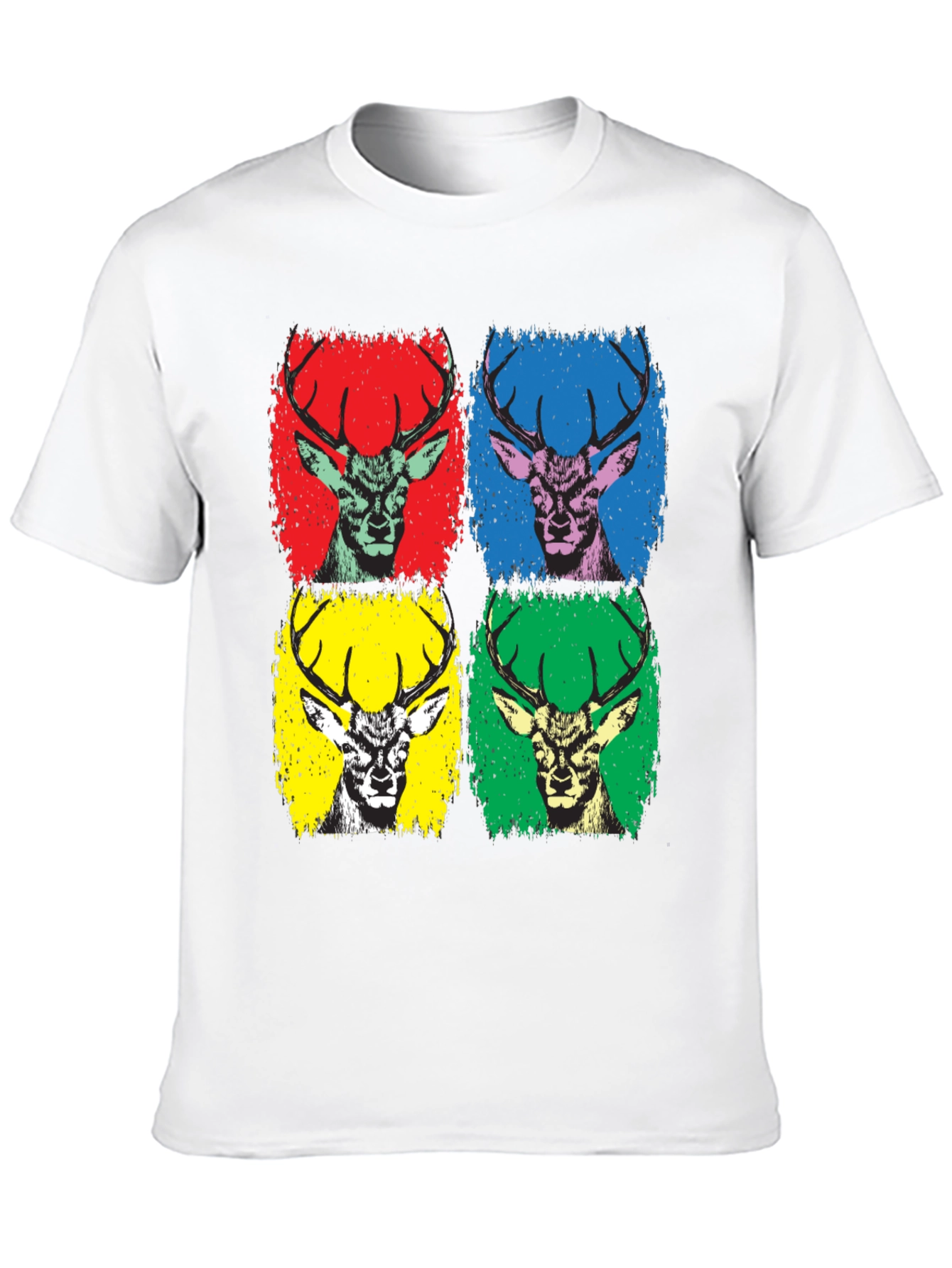 Black Pop Art Deer Graphic Tee - Black Cotton T-Shirt view 10