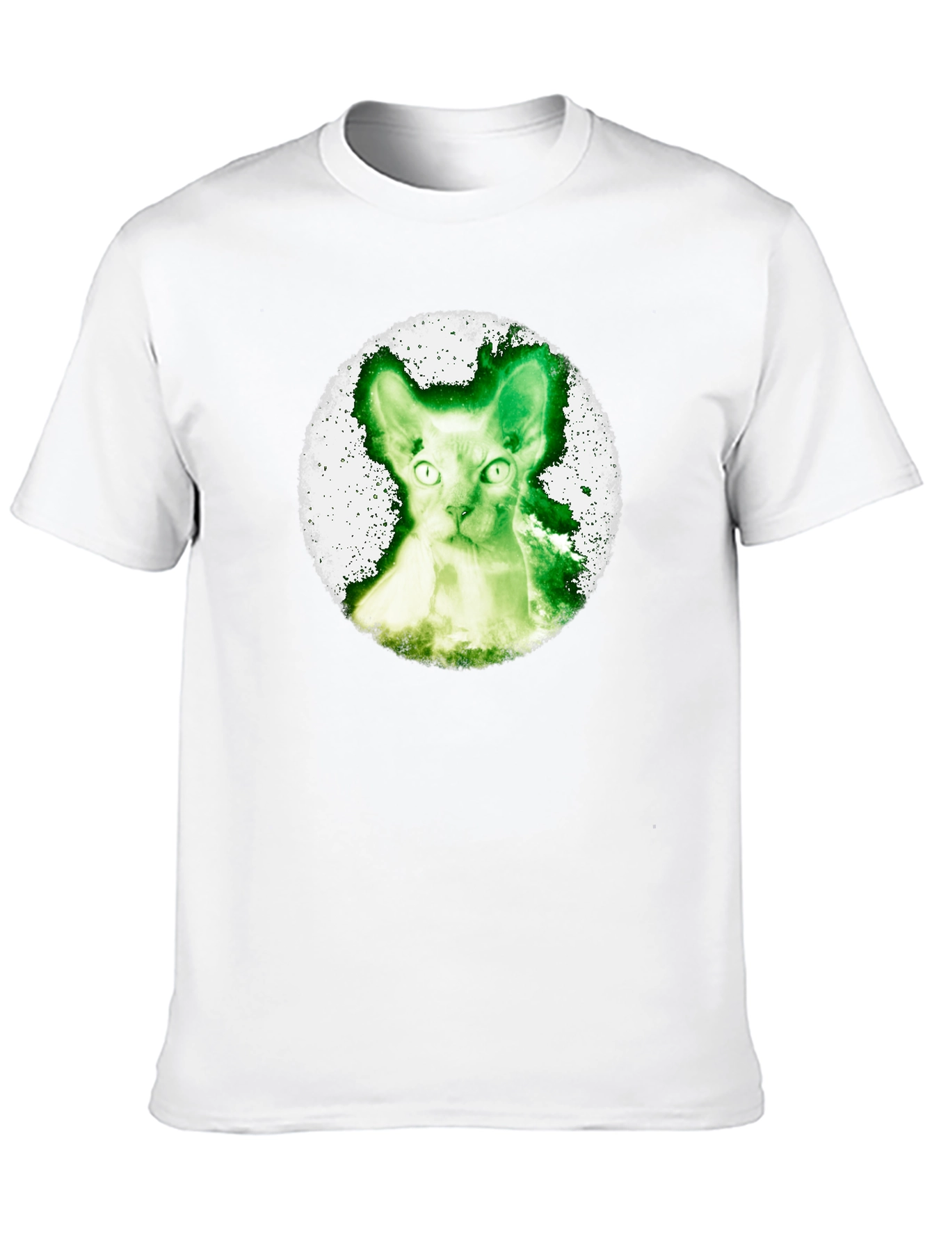 Black Green Cat Graphic Tee - Black Cotton Shirt view 10