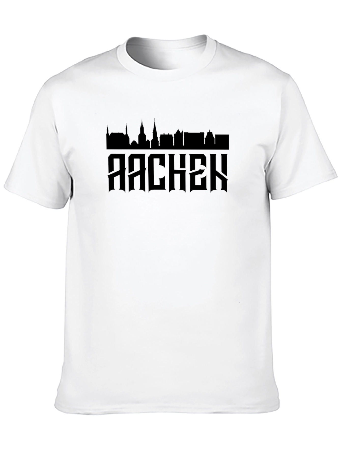 Black Aachen City Skyline Men's Black T-Shirt view 10