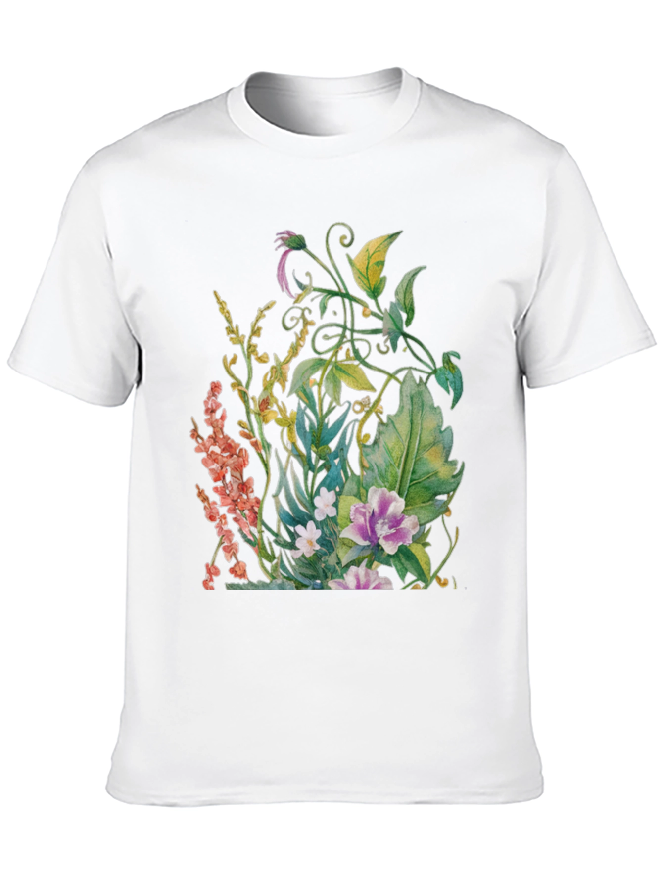 Black Floral Garden Watercolor Black T-Shirt view 10