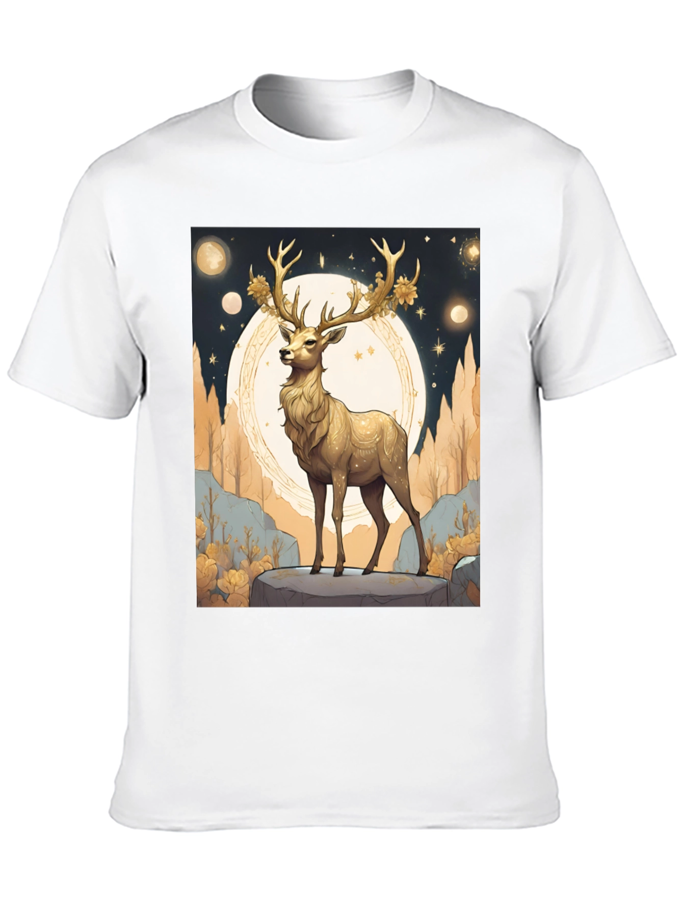 Black Golden Deer Graphic Tee - Celestial Stag Design view 10