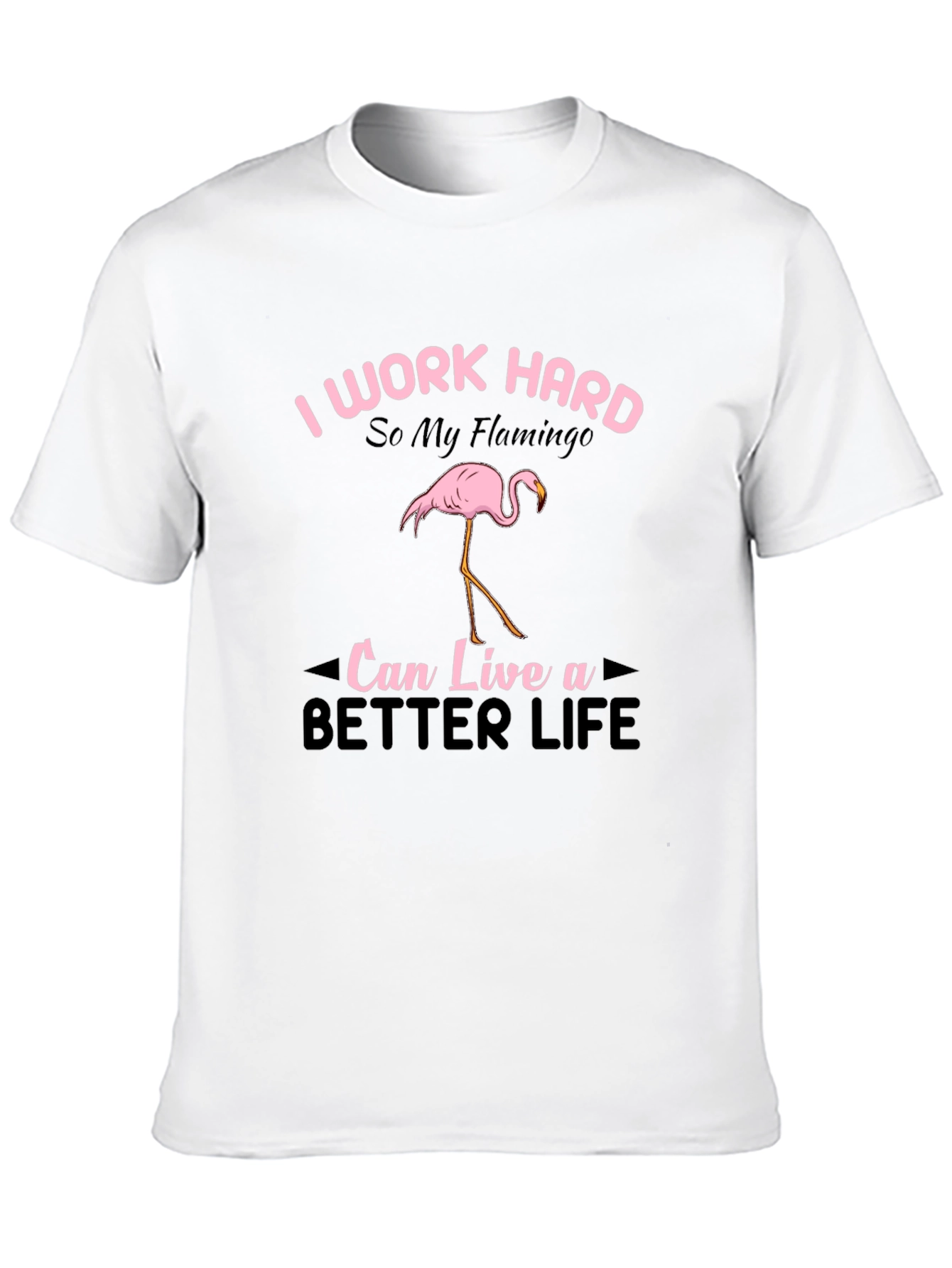 Black I Work Hard Flamingo Graphic T-Shirt view 10
