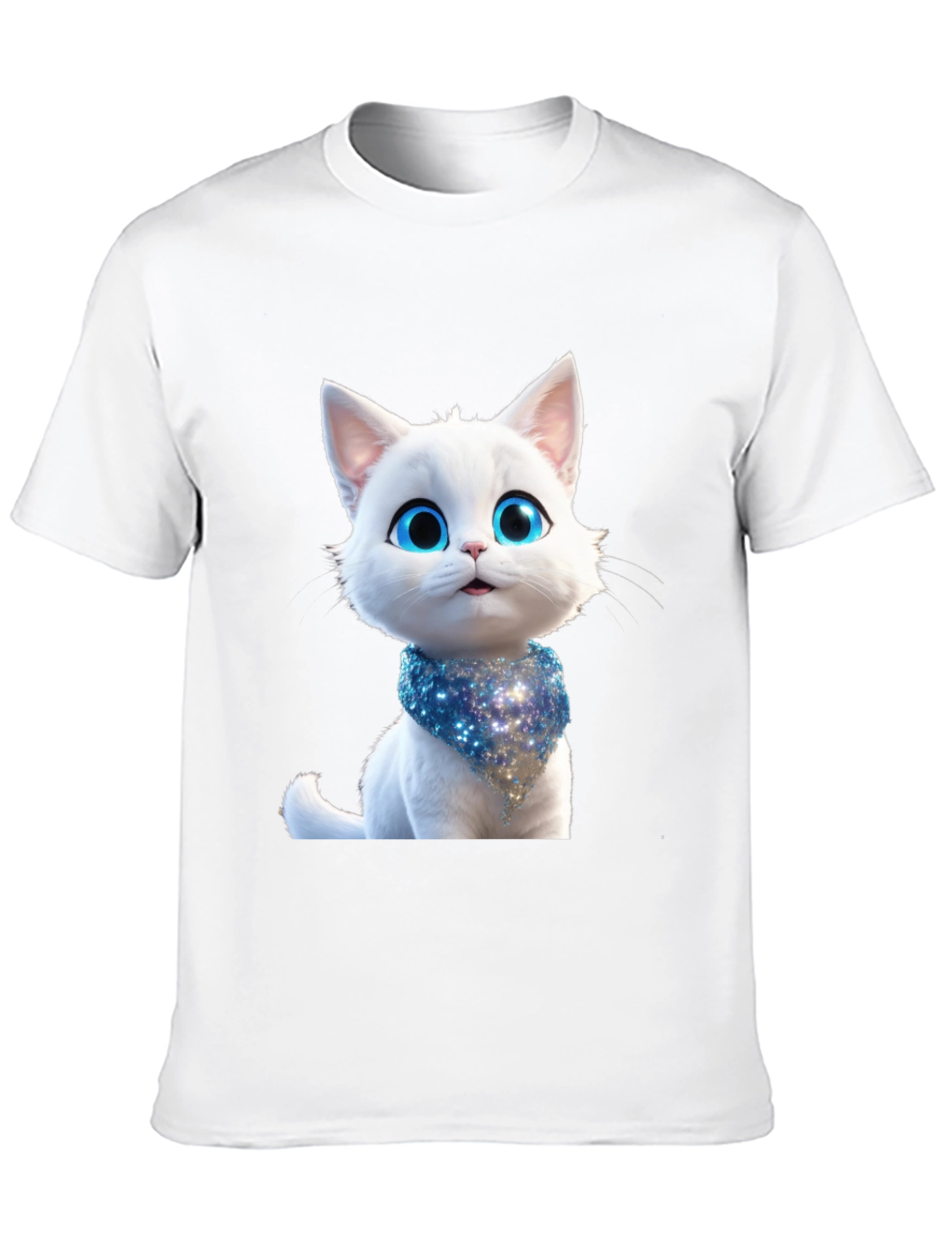 Black Cute Cartoon Cat Graphic Tee - Unisex Black T-Shirt view 10