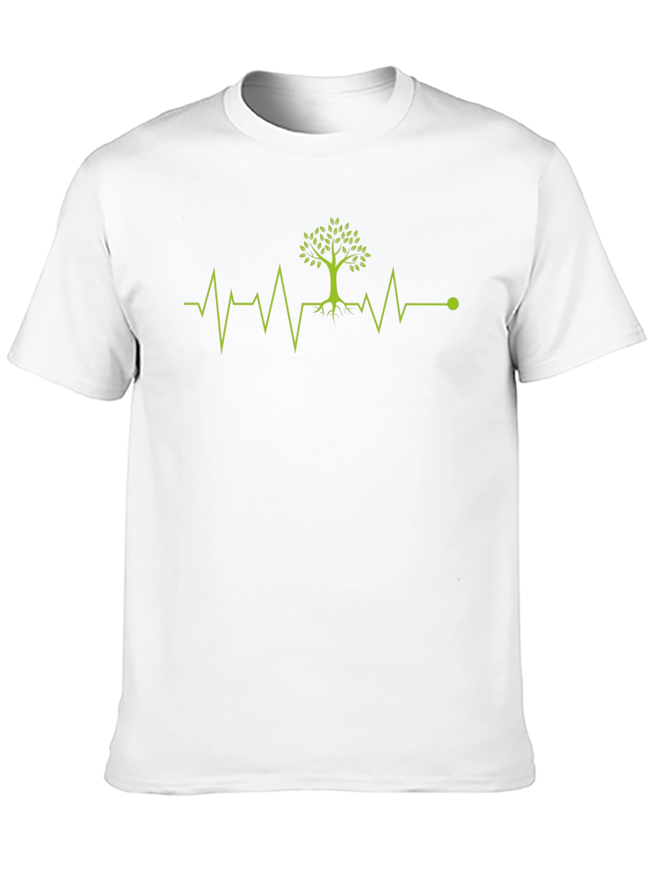 Black Nature's Heartbeat Tee: Green Tree ECG Design view 10