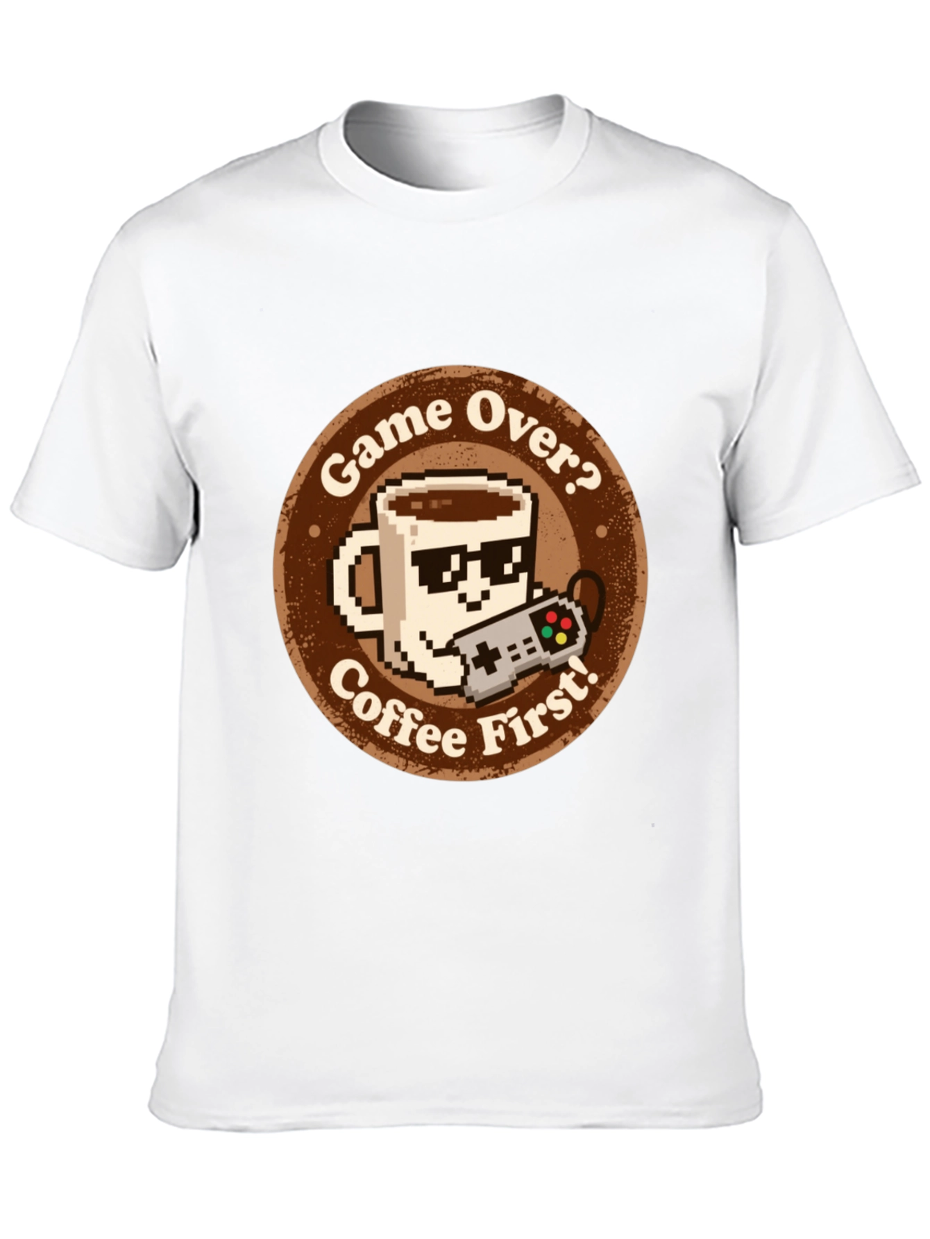 Black Game Over? Coffee First! Graphic Tee view 10