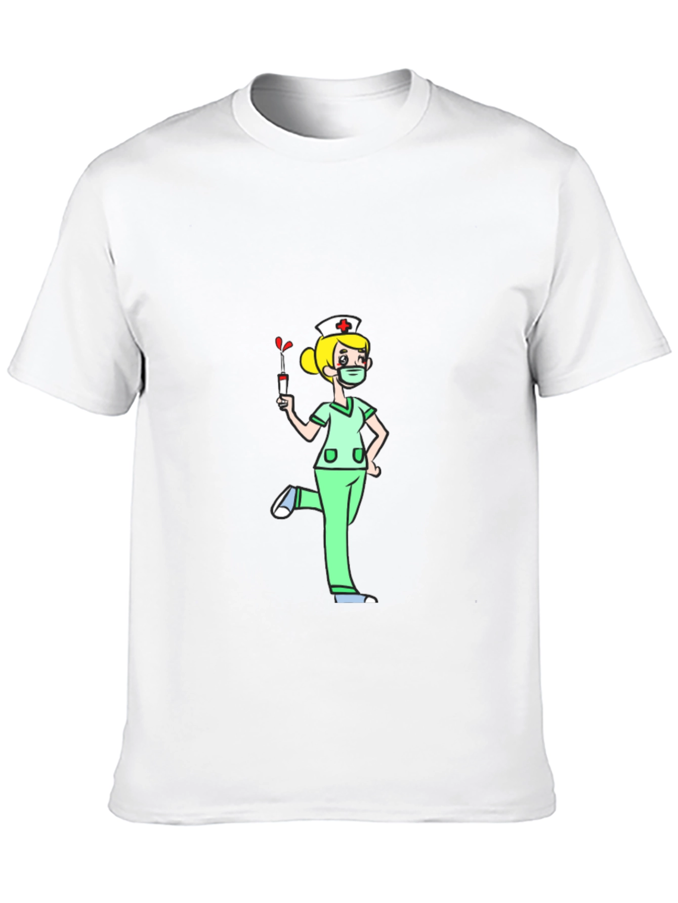 Black Nurse Cartoon Graphic T-Shirt - Black Cotton Tee view 10
