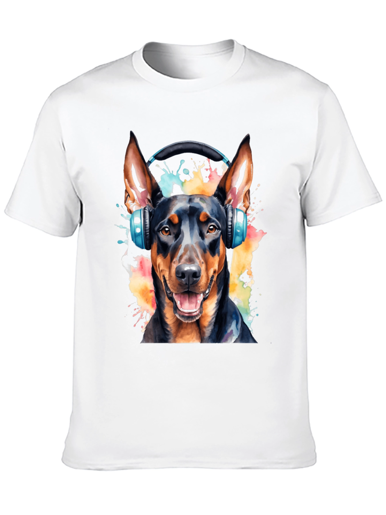 Black Dog with Headphones Black T-Shirt view 10