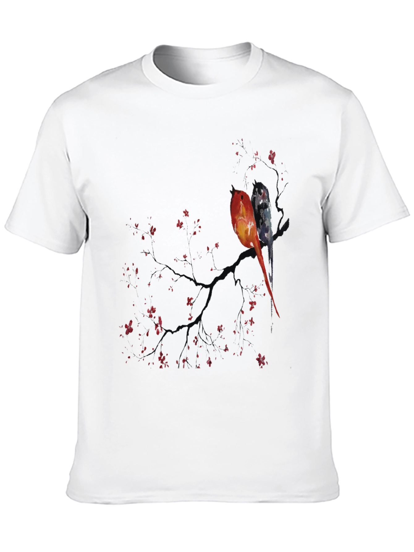 Black Artistic Birds on Branch Graphic Tee view 10
