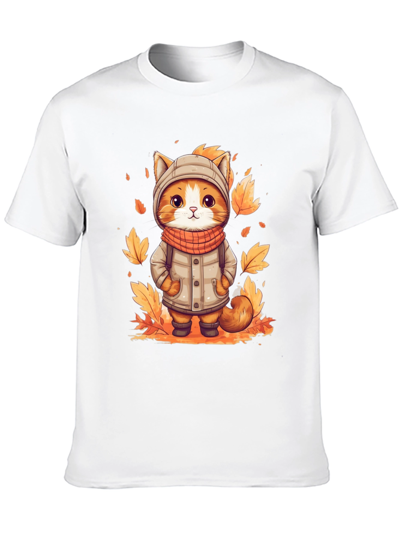 Black Fall Cat T-Shirt - Cute Autumn Kitten Design view 10