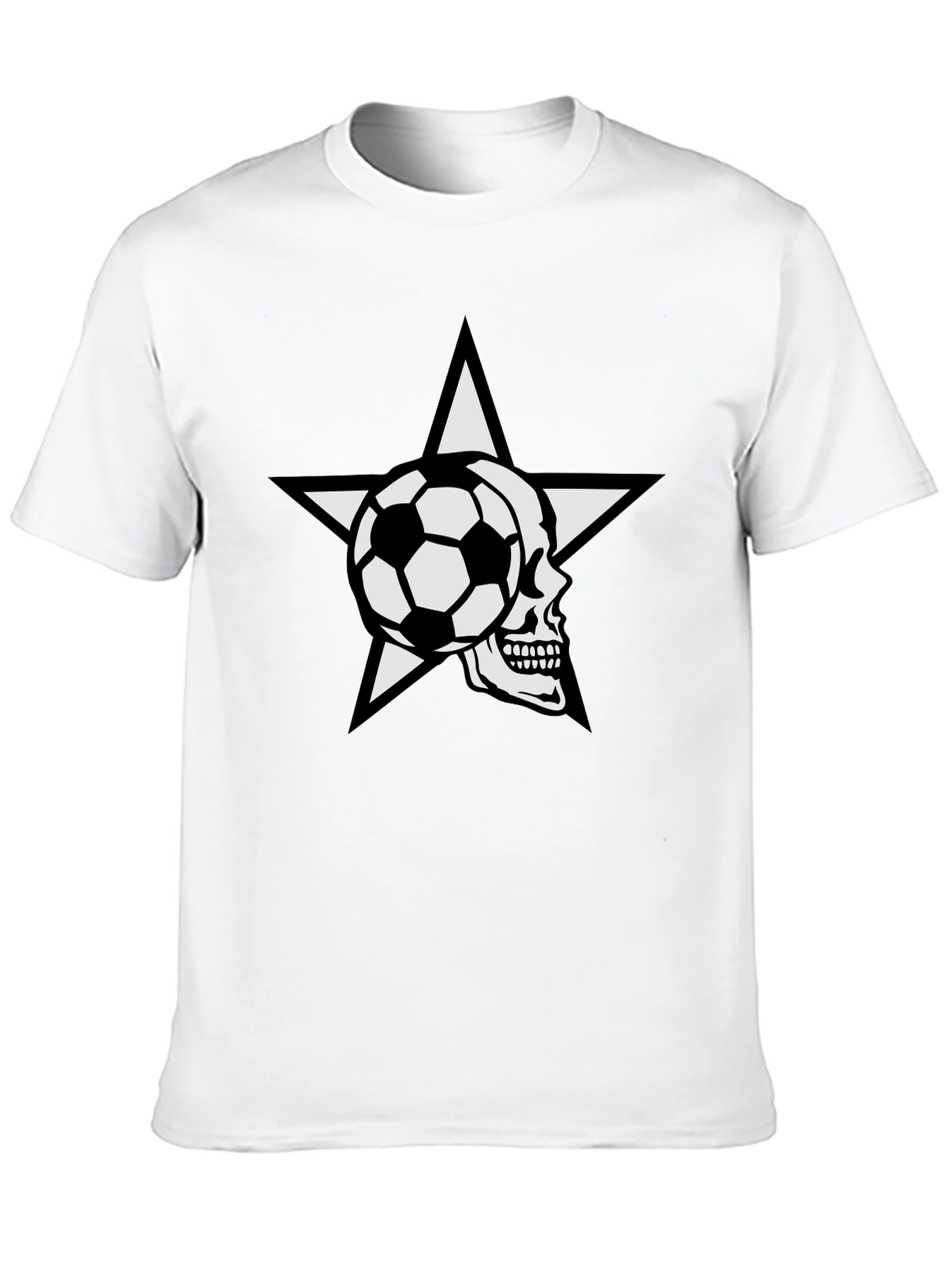 Black Soccer Skull Star Graphic Tee - Black Cotton T-Shirt view 10