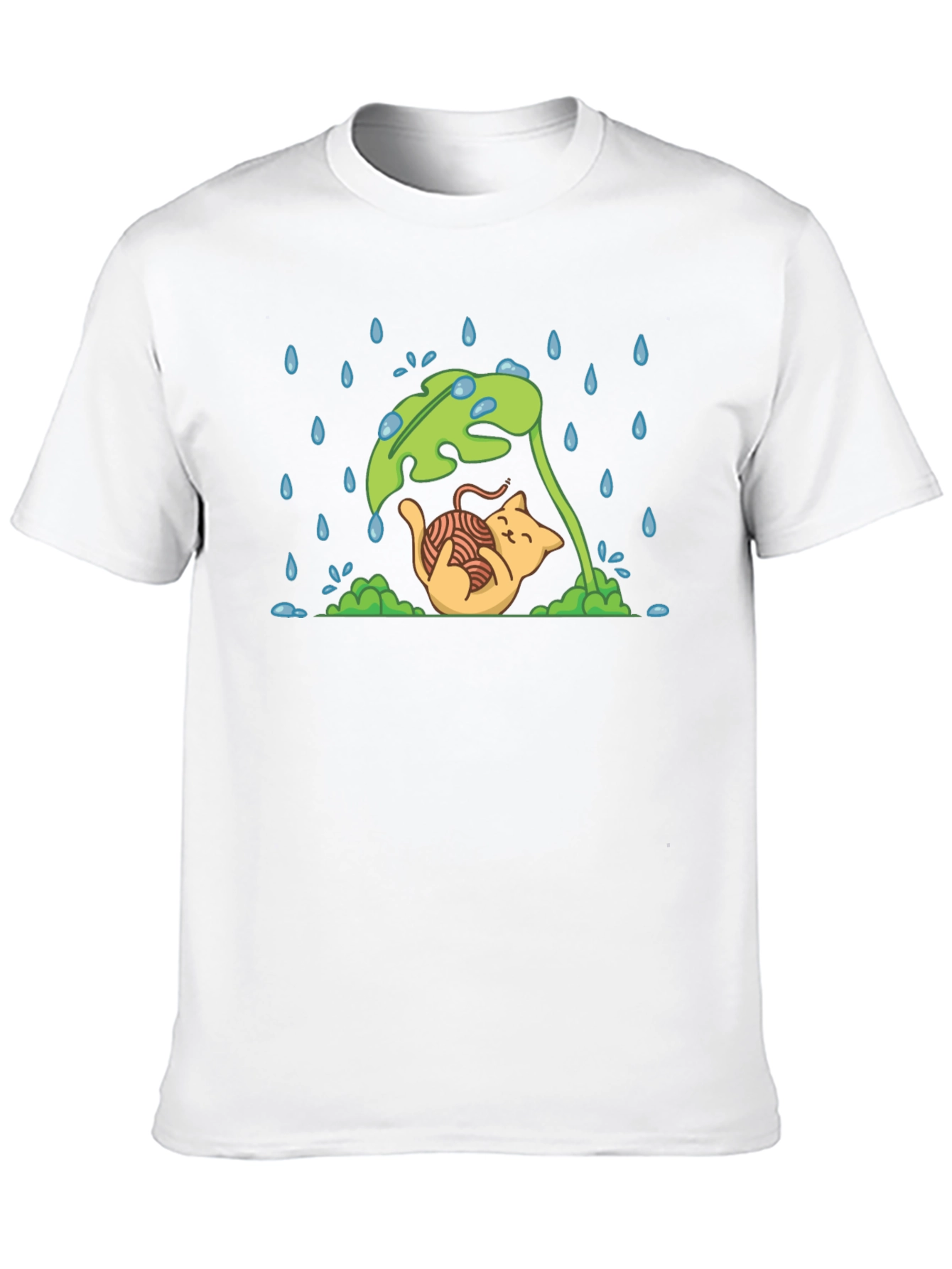 Black Cute Cat Under Leaf in Rain T-Shirt view 10