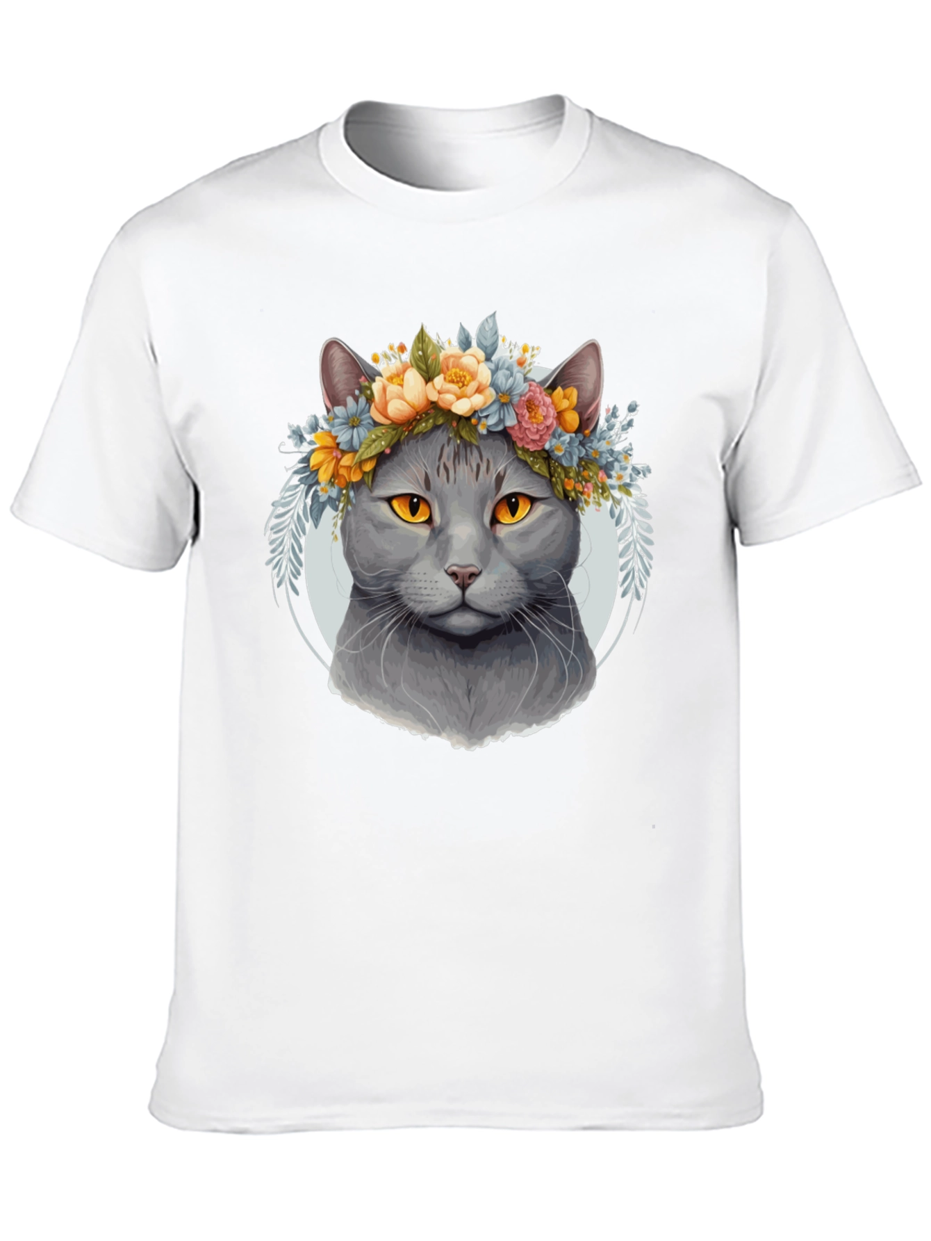 Black Cat with Floral Crown Black T-Shirt view 10