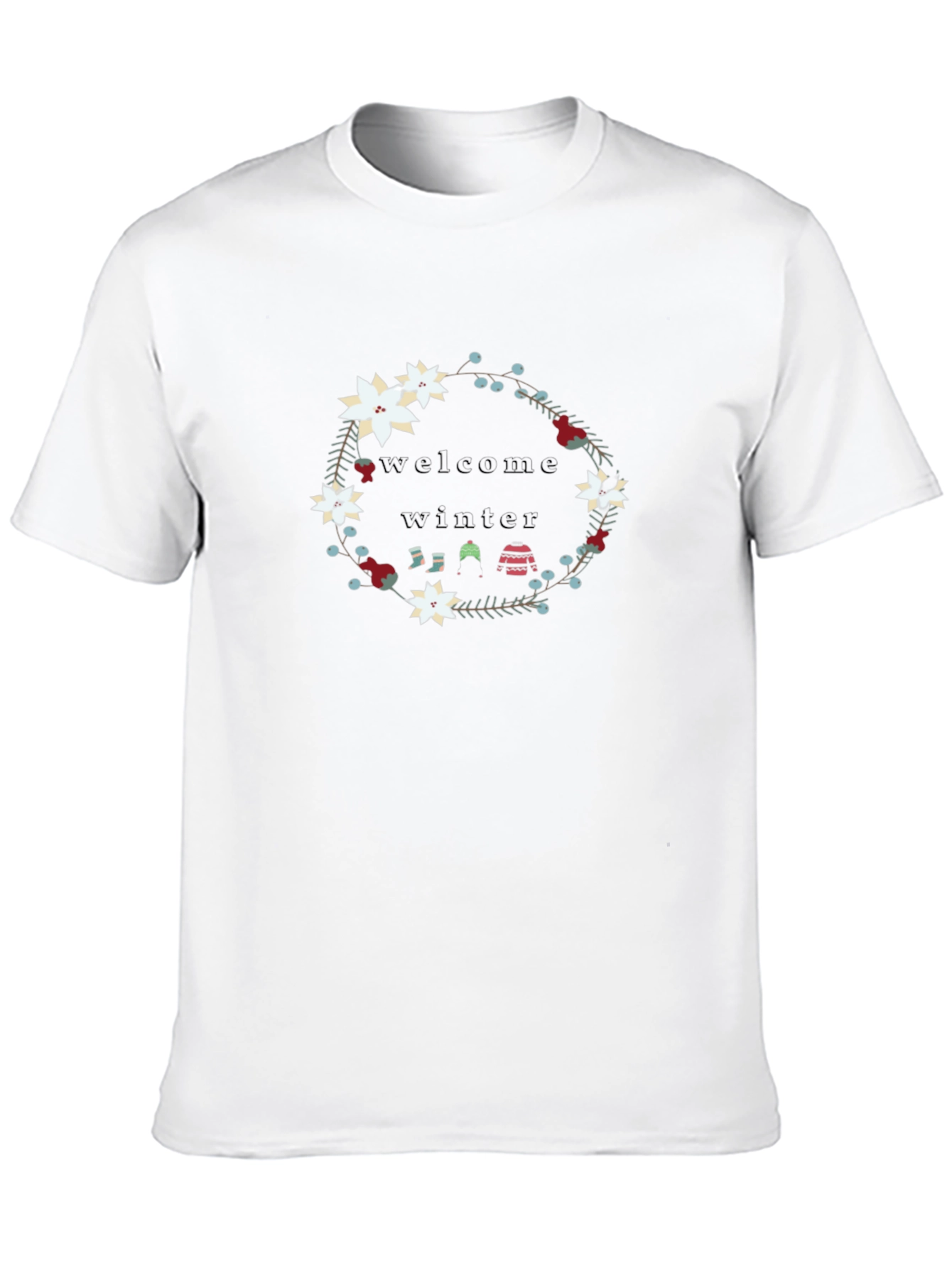 Black Welcome Winter Floral Wreath Black T-Shirt view 10