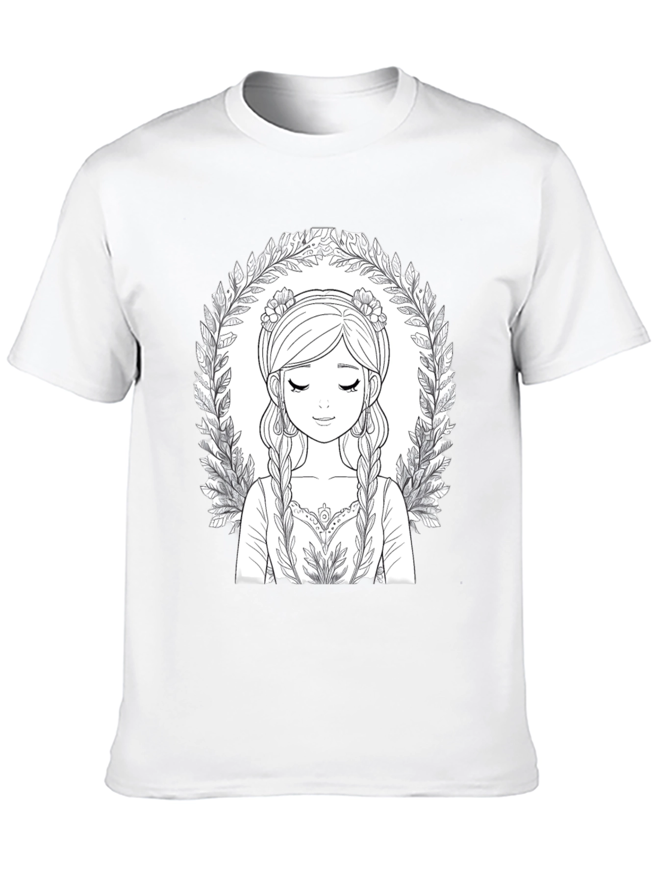 Black Black T-Shirt with Intricate Girl Portrait Design view 10