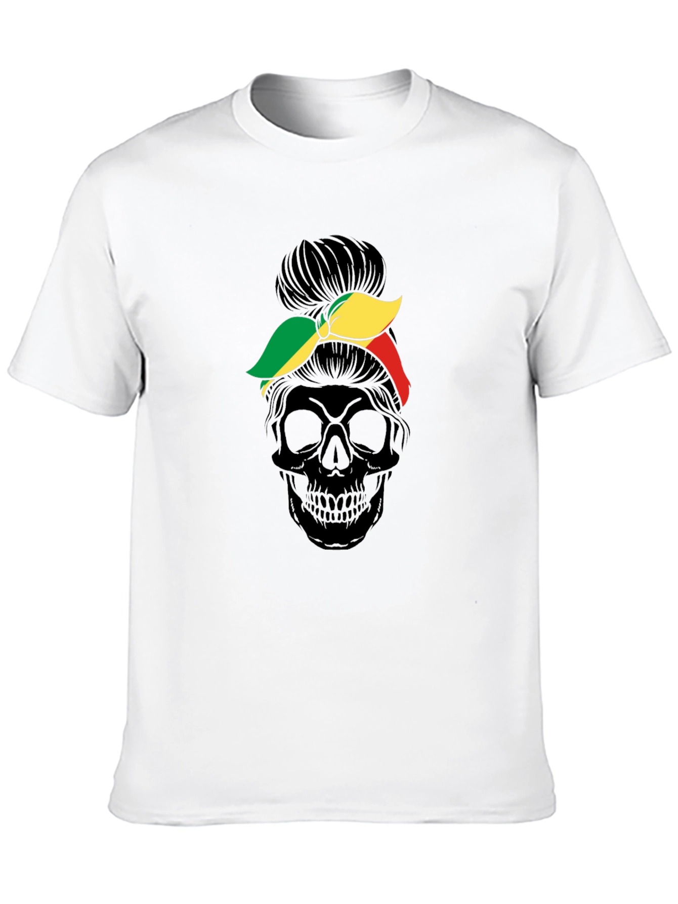 Black Skull Messy Bun T-Shirt - Unique Graphic Tee view 10