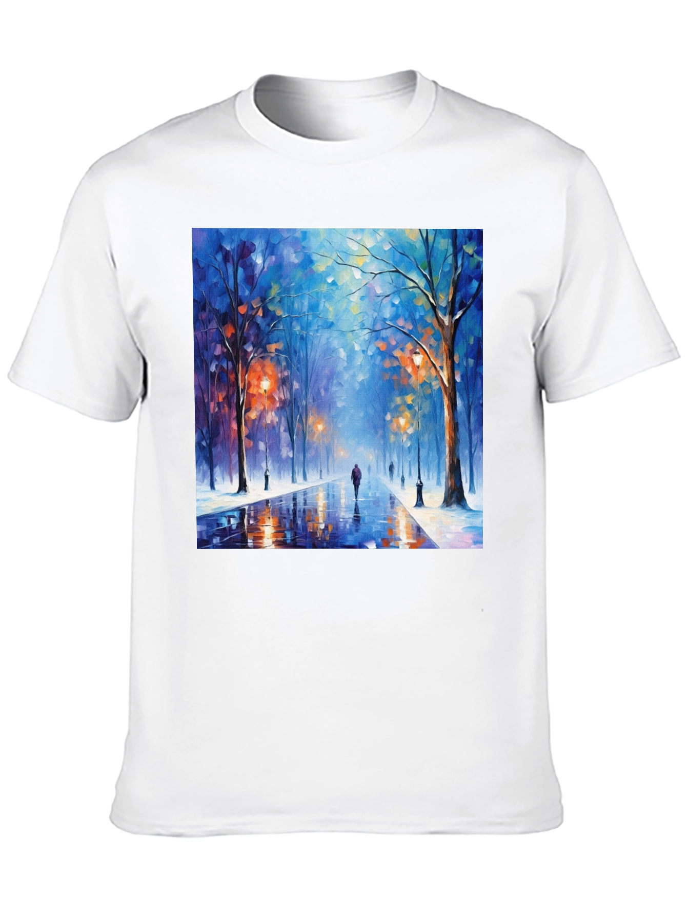 Black Artistic Winter Street Scene T-Shirt view 10