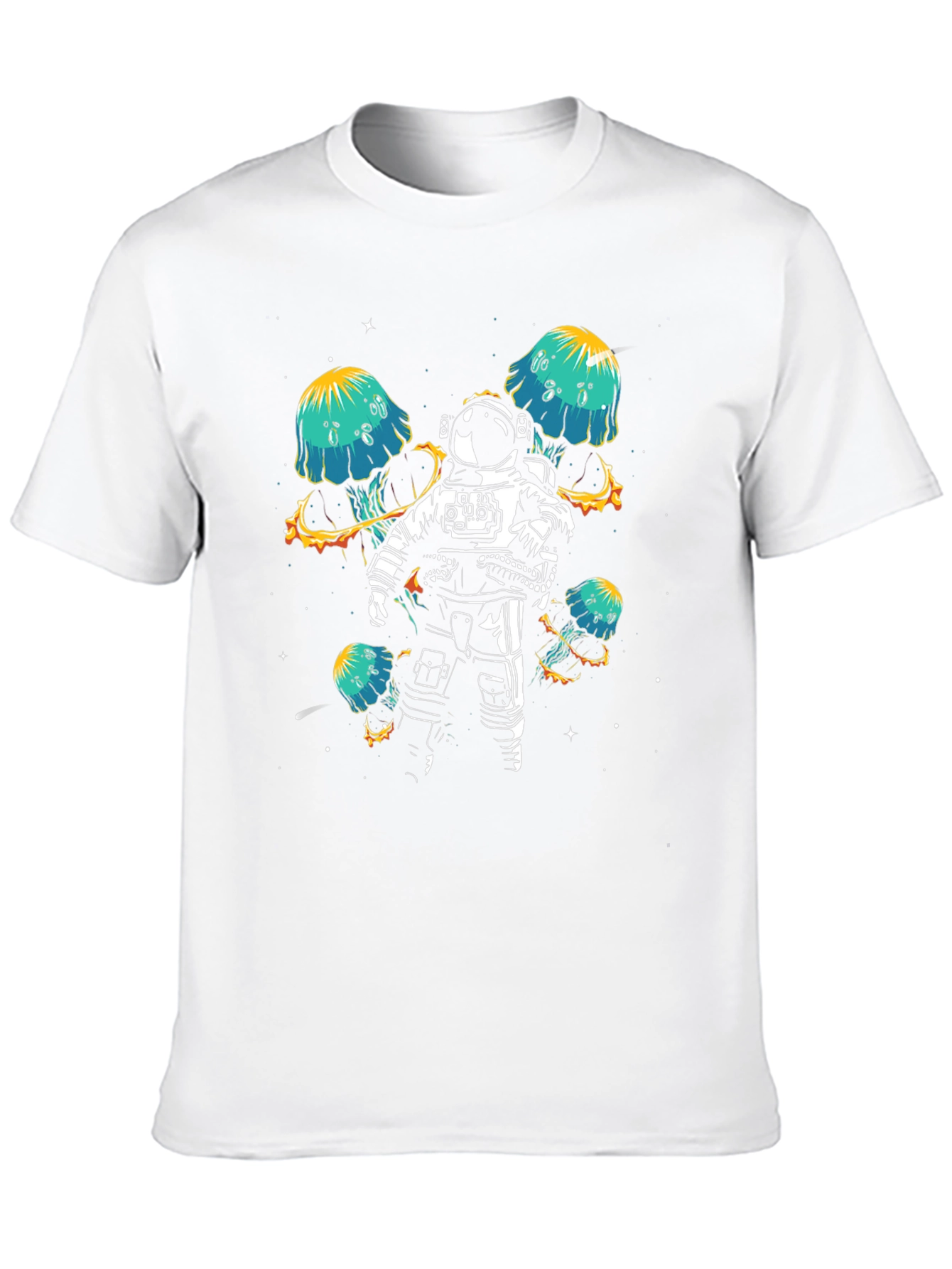 Black Astronaut & Space Jellyfish Graphic T-Shirt view 10