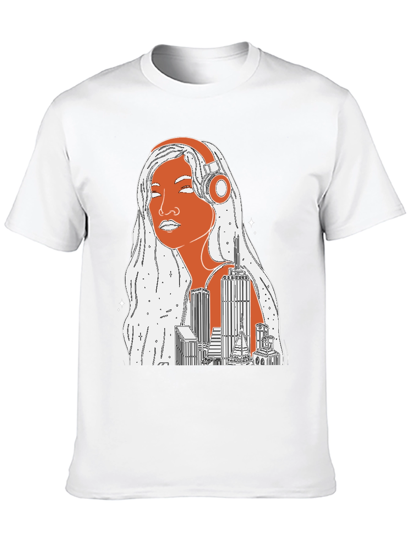 Black Cityscape Headphones Graphic Tee view 10