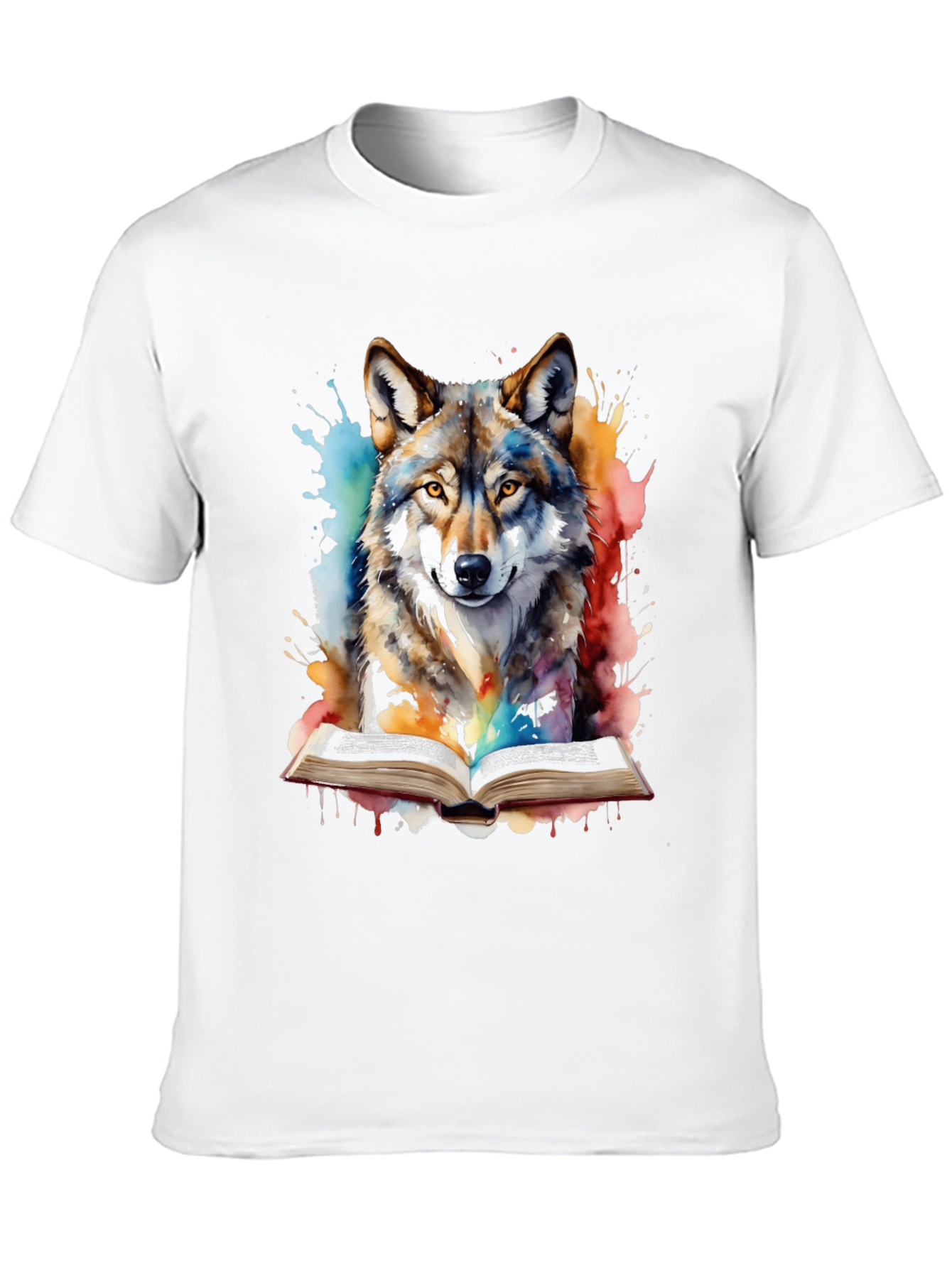 Black Watercolor Wolf Reading T-Shirt - Unique Graphic Tee view 10