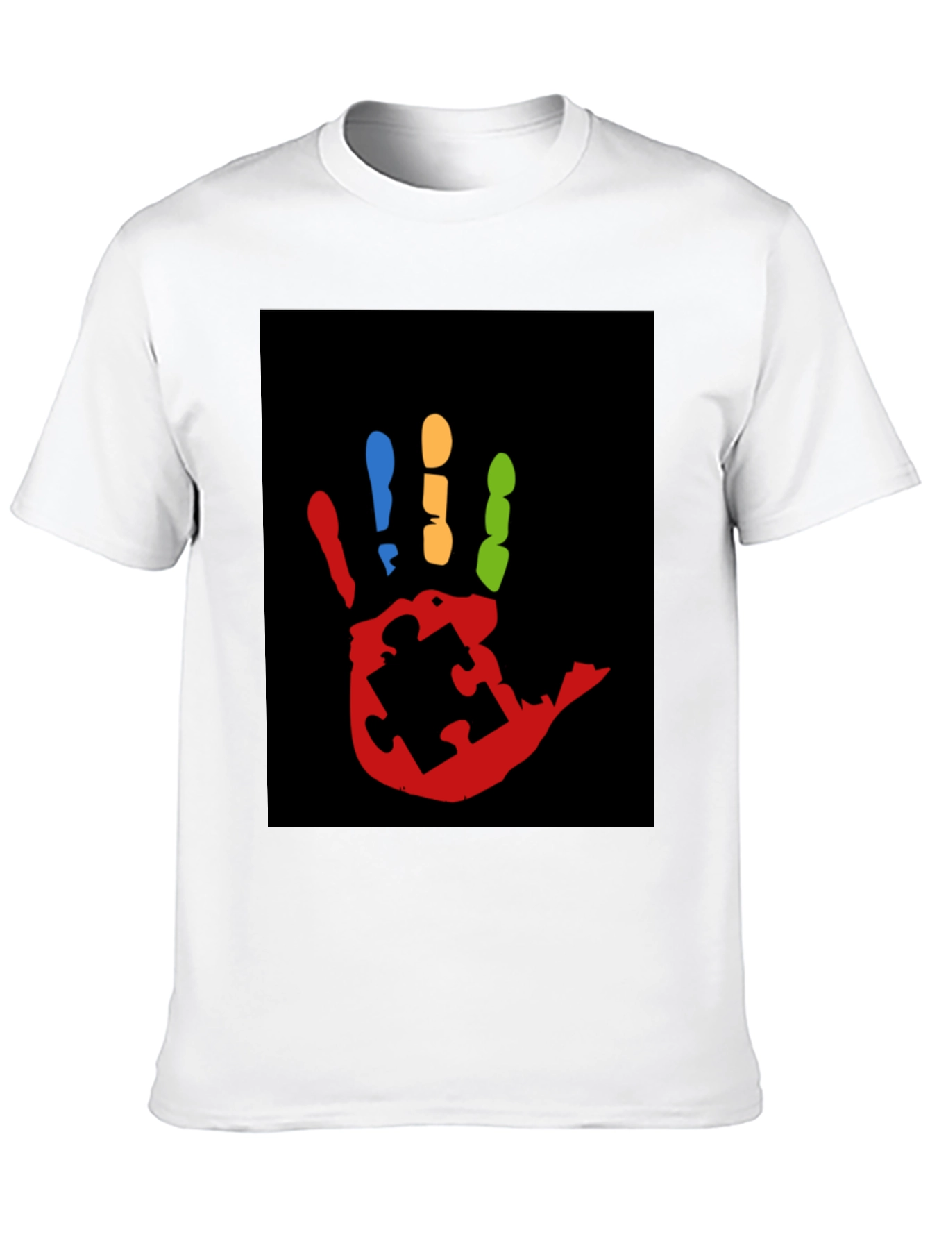 Black Autism Awareness Hand Print T-Shirt view 10