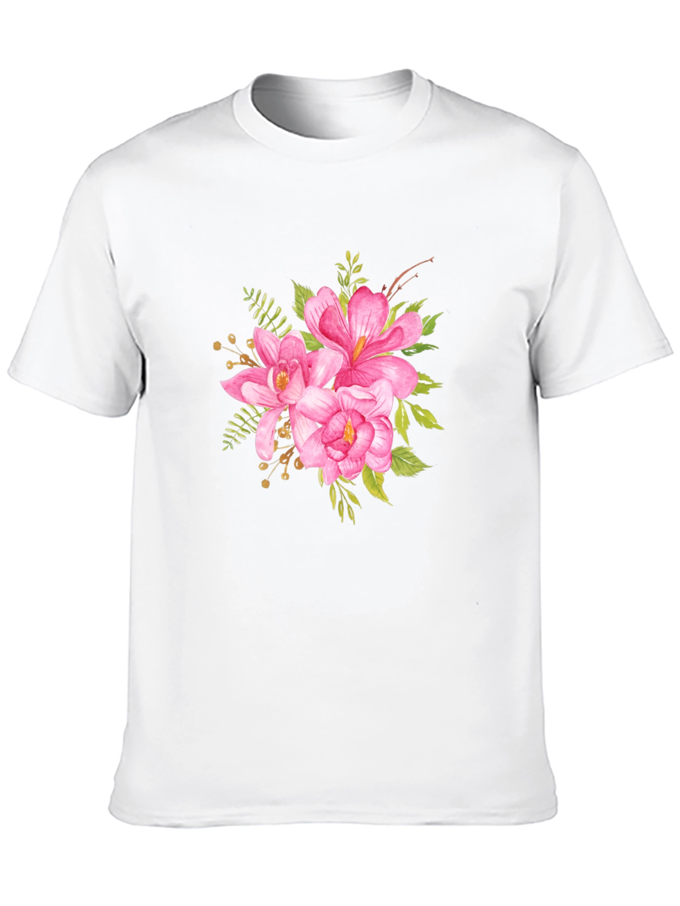 Black Floral T-Shirt - Pink Watercolor Flower Graphic Tee view 10