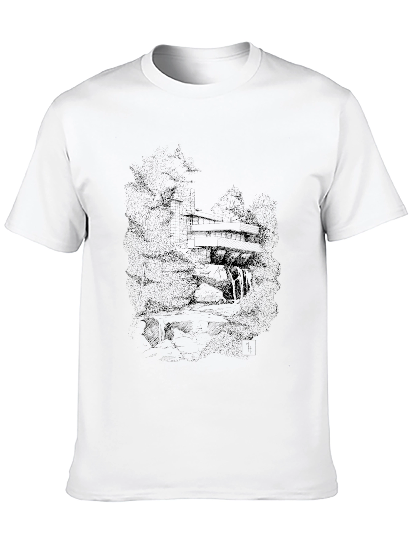 Black Modernist House Graphic Tee - Black Casual T-Shirt view 10