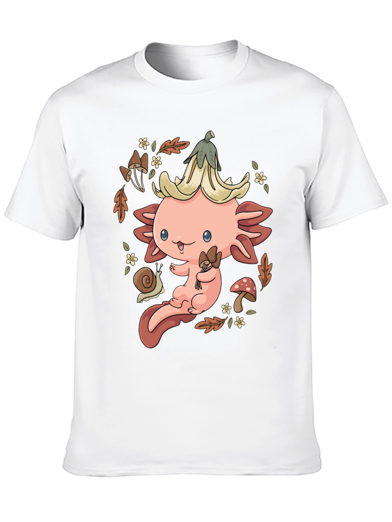 Black Cute Axolotl Mushroom T-Shirt - Whimsical Nature Design view 10