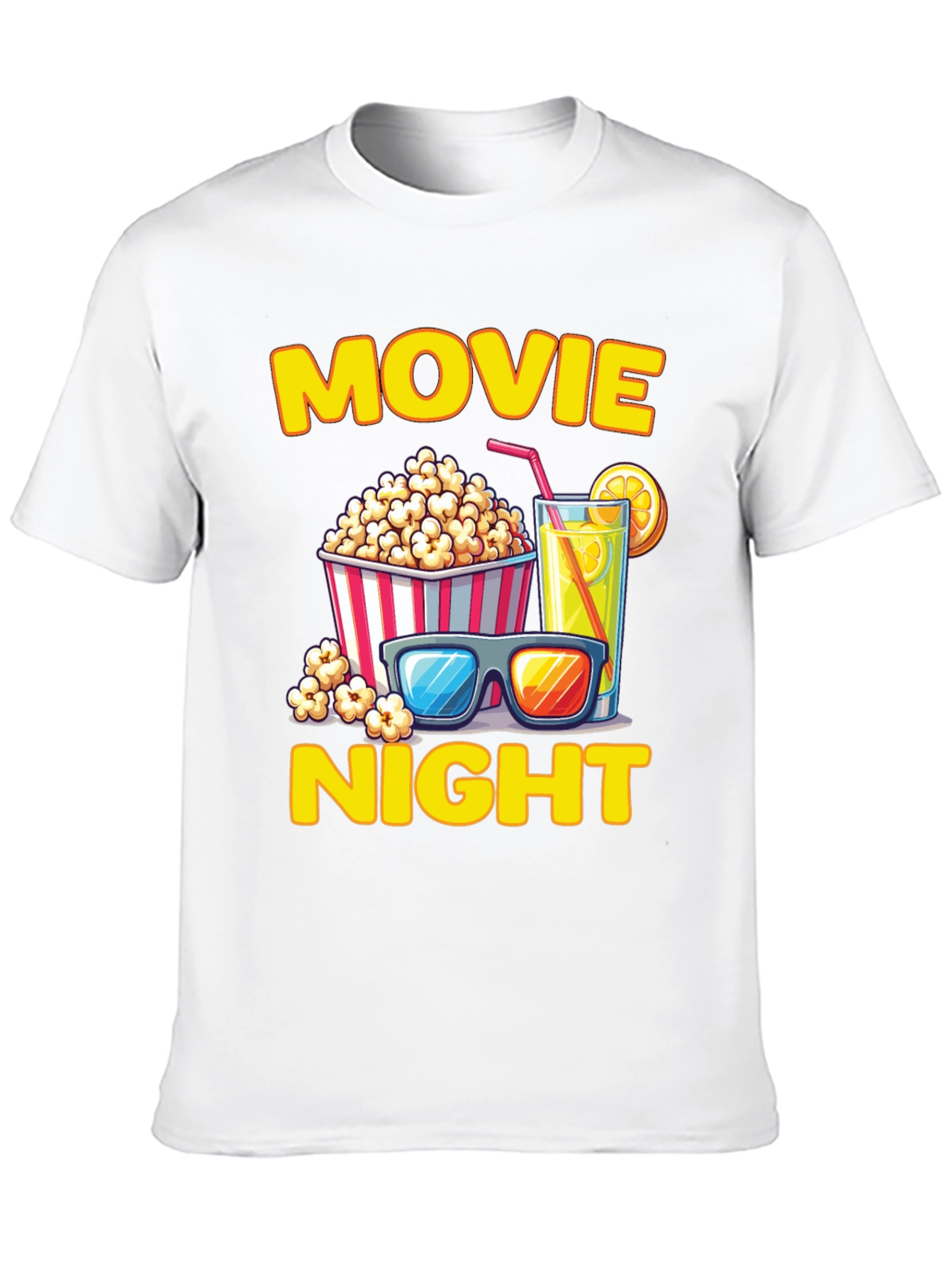 Black Movie Night T-Shirt - Popcorn, Drink, and Glasses view 10
