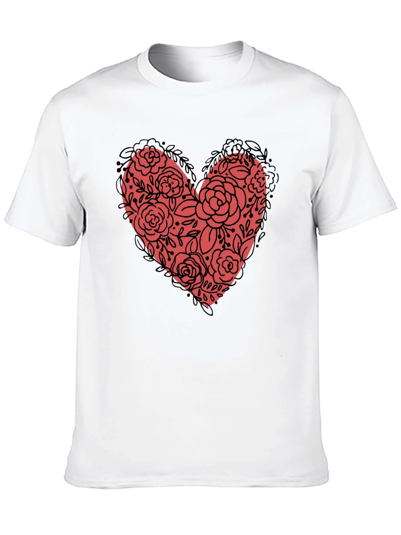 Black Floral Heart Graphic Tee - Black Unisex view 10