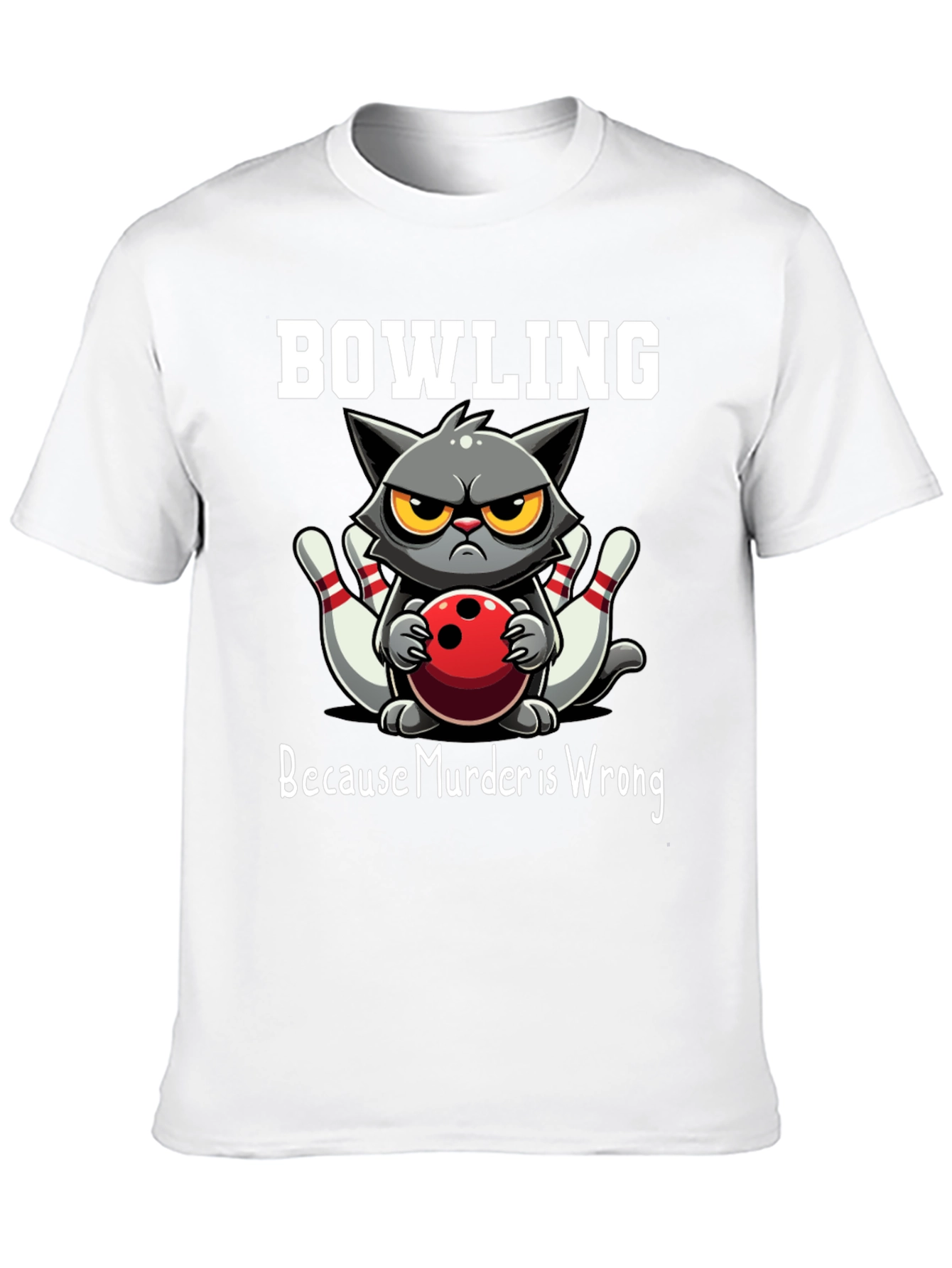 Black Bowling Cat T-Shirt - Because Murder is Wrong view 10
