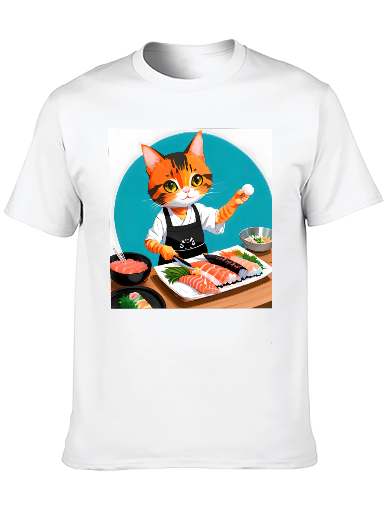 Black Sushi Cat T-Shirt - Chef Kitten Design view 10