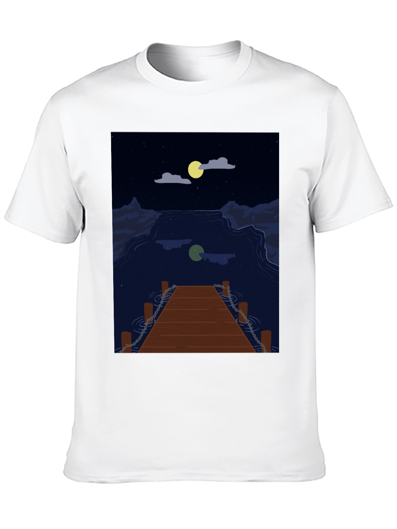 Black Night Lake Dock Graphic Tee view 10