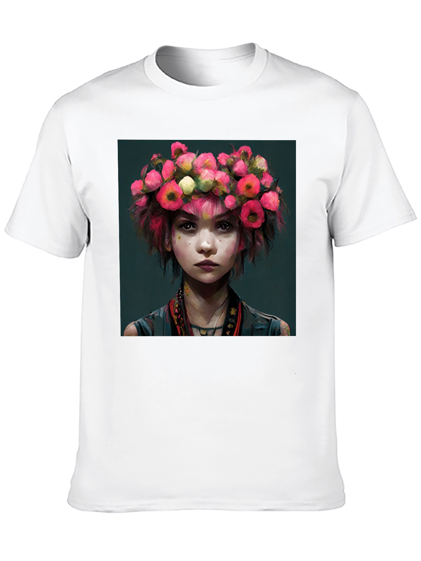 Black Floral Crown Girl Portrait T-Shirt view 10