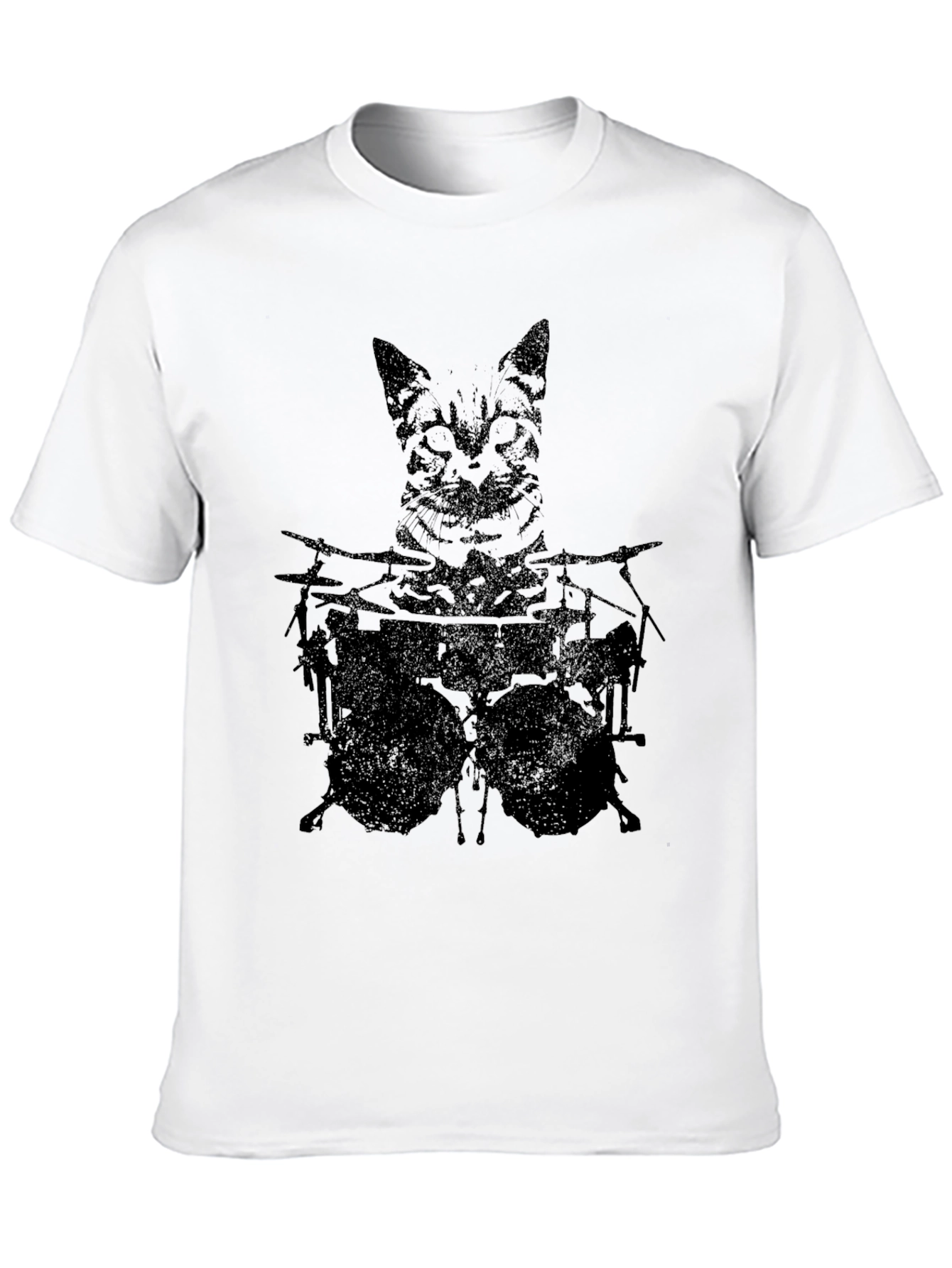 Black Cat Drummer Graphic Tee - Black Cotton T-Shirt view 10