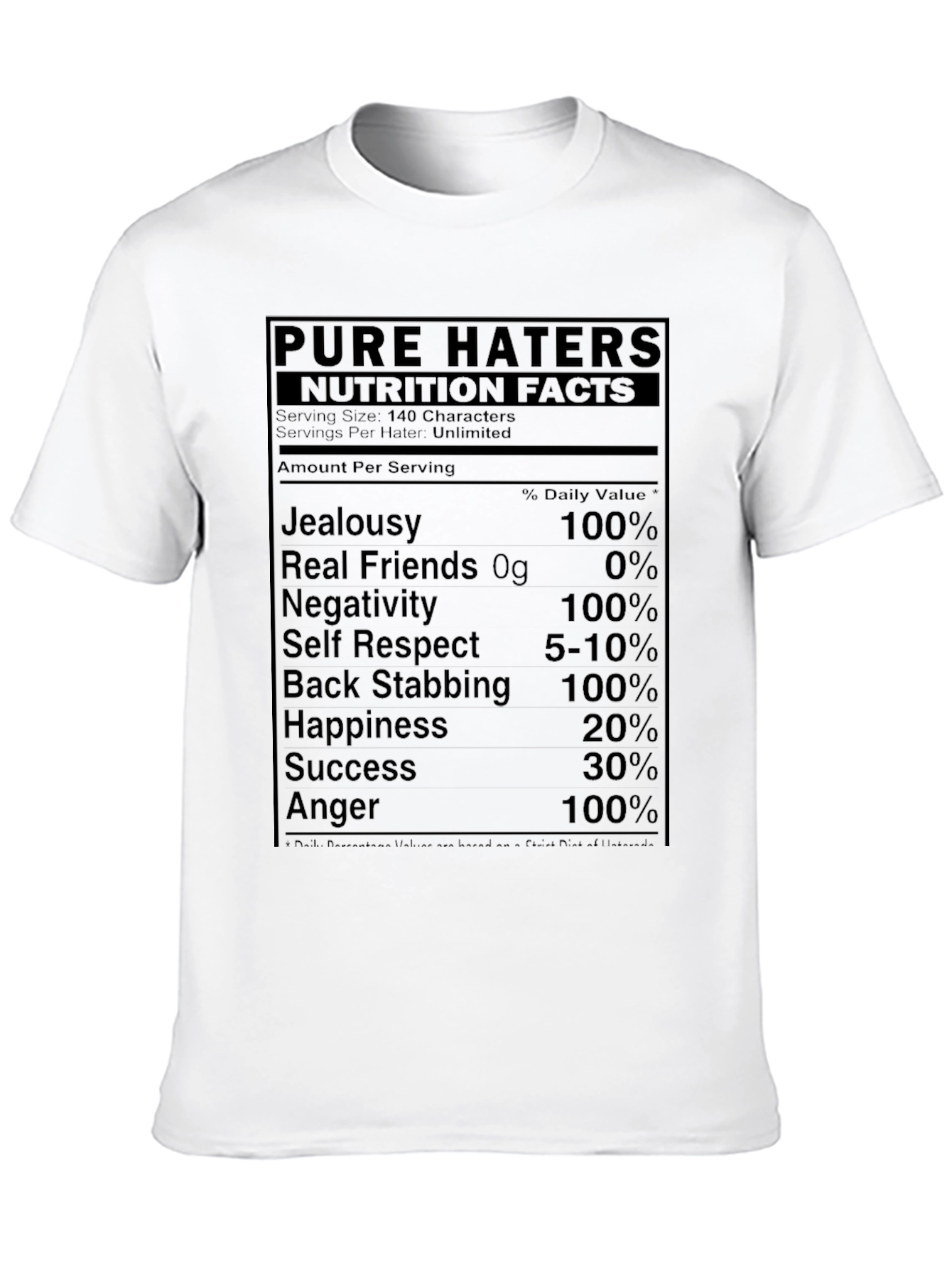 Black Pure Haters Nutrition Facts Funny T-Shirt view 10