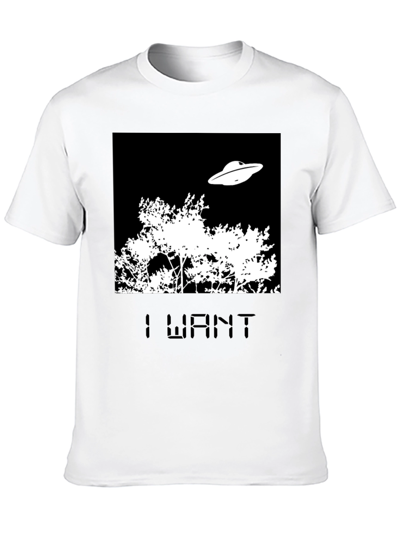Black I Want T-Shirt UFO Tee Black Novelty  view 10