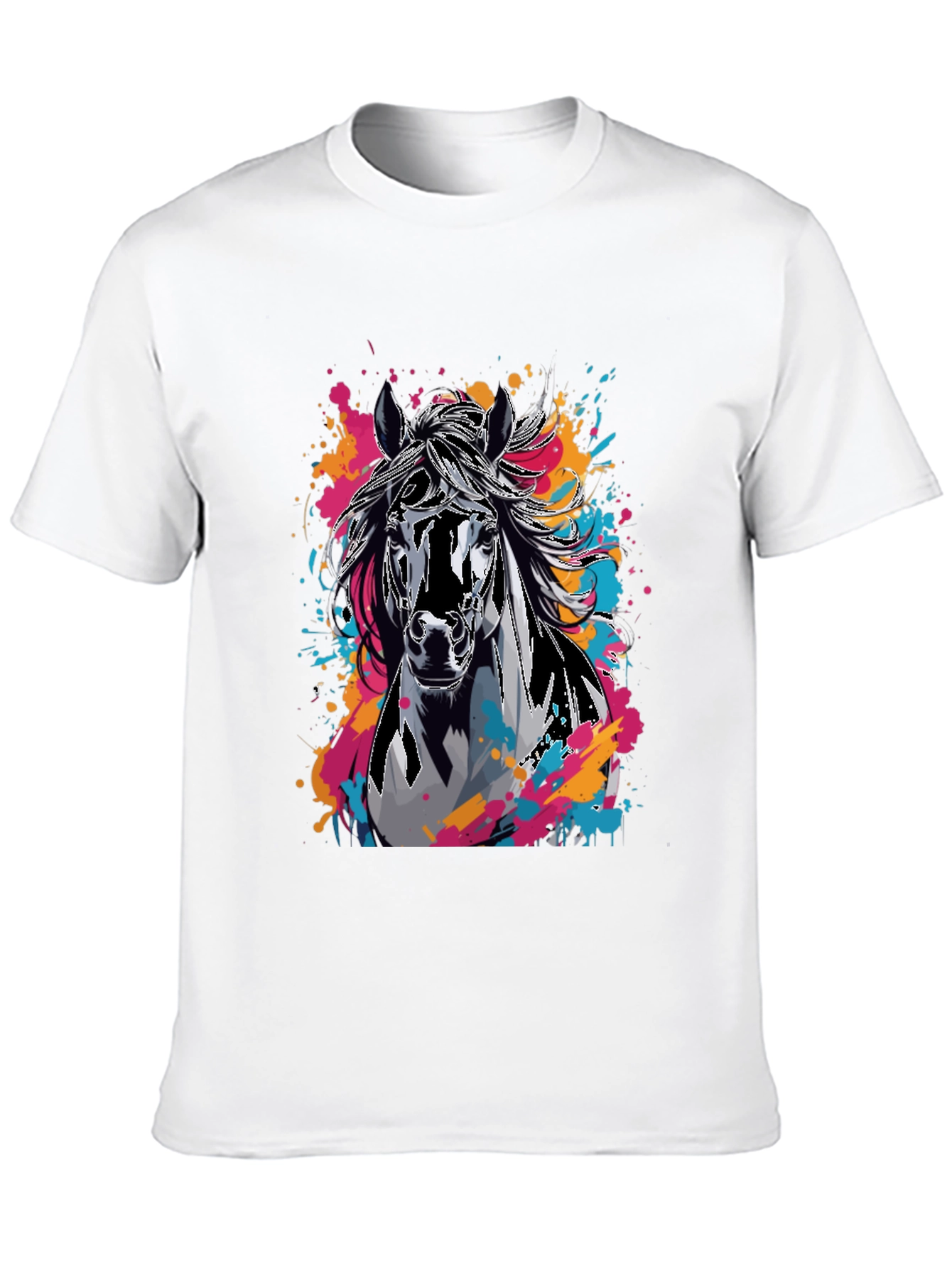Black Horse Graphic T-Shirt - Colorful Animal Print Tee view 10