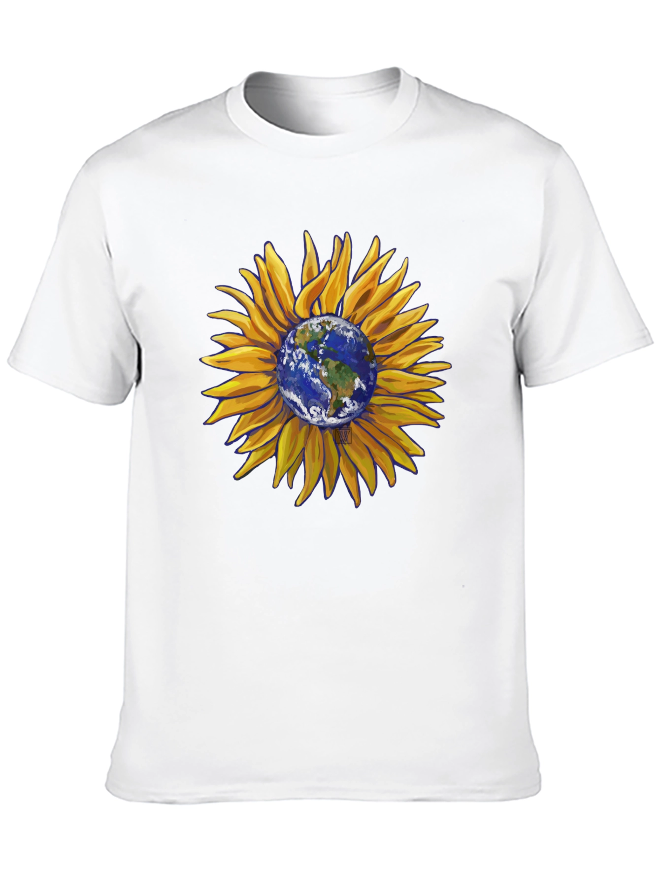 Black Sunflower Earth Graphic T-Shirt - Black Cotton Blend view 10