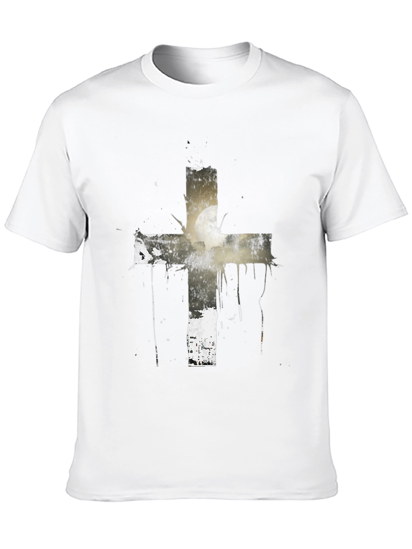 Black Grunge Cross Graphic Black T-Shirt view 10