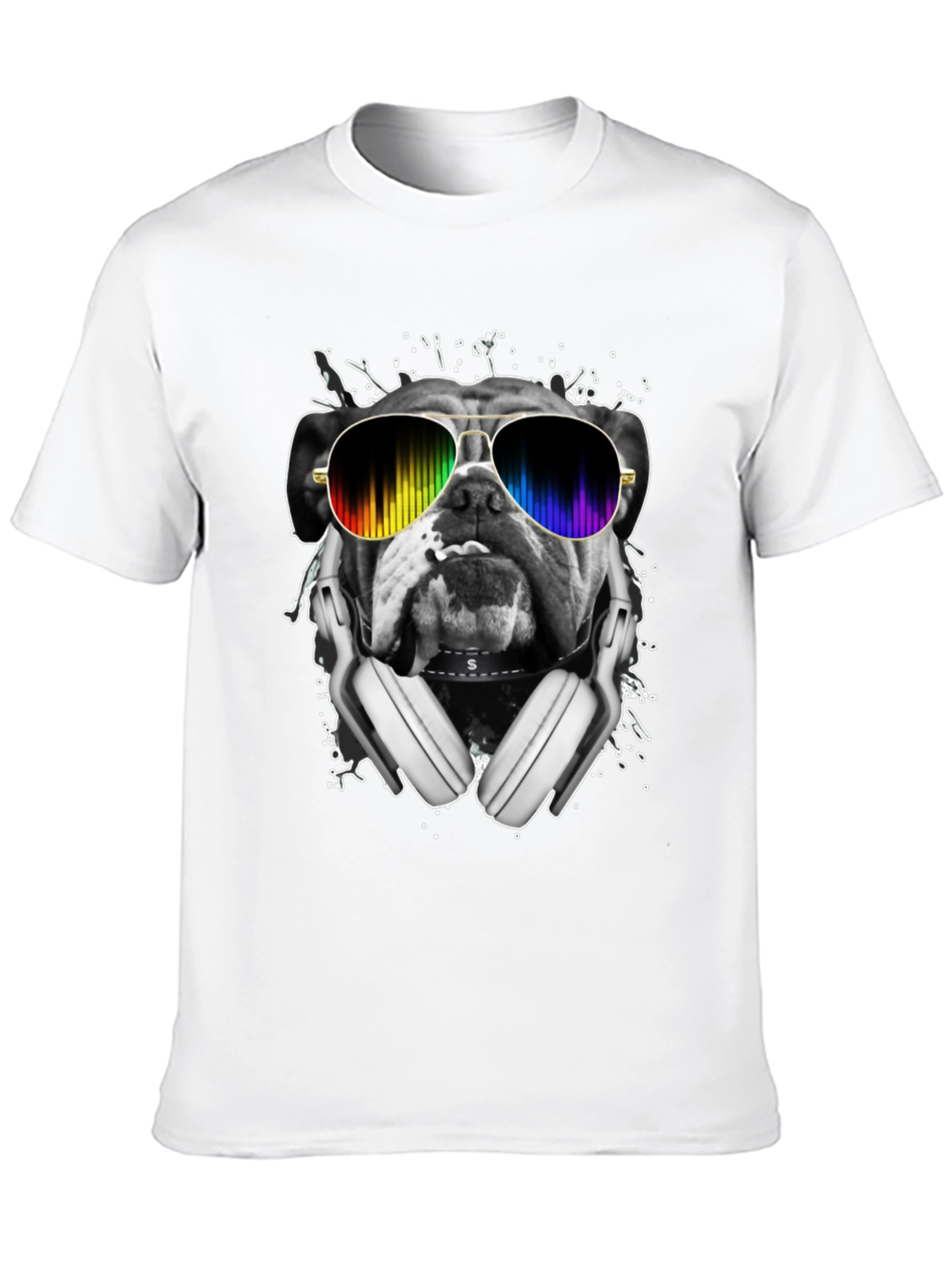 Black Bulldog DJ T-Shirt - Rainbow Glasses & Headphones view 10