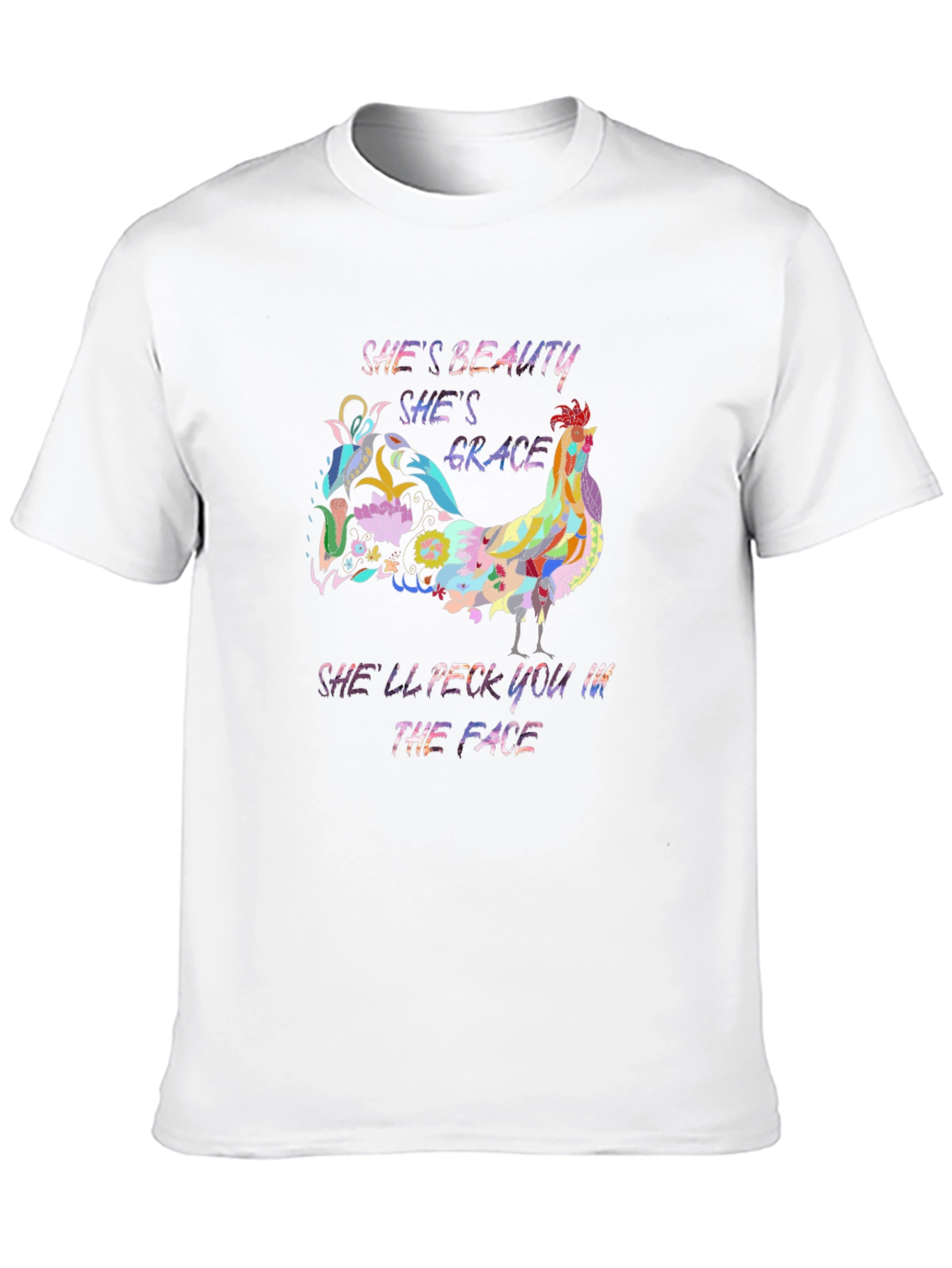 Black Funny Rooster T-Shirt: She's Beauty She's Grace view 10