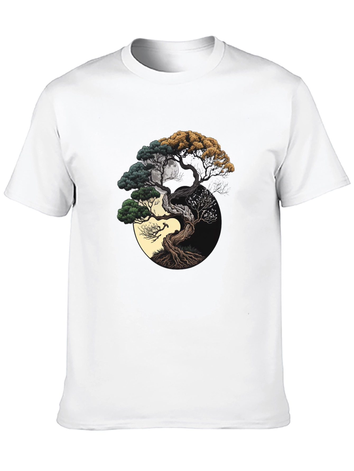 Black Yin Yang Bonsai Tree Graphic Tee - Unisex Black T-Shirt view 10